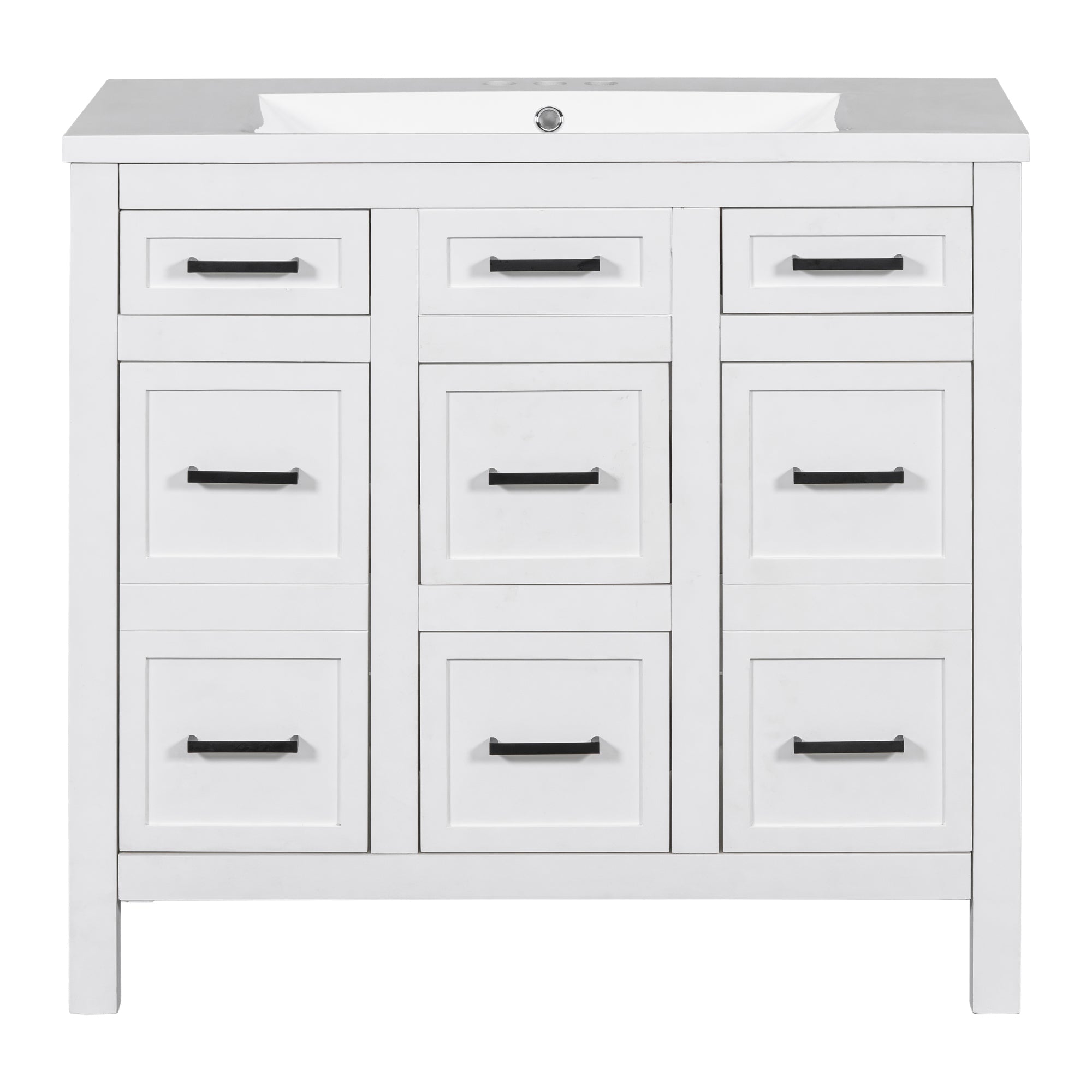 36" Bathroom Vanity Cabinet with Resin Integrated Sink - 4 Drawers, 2 Doors