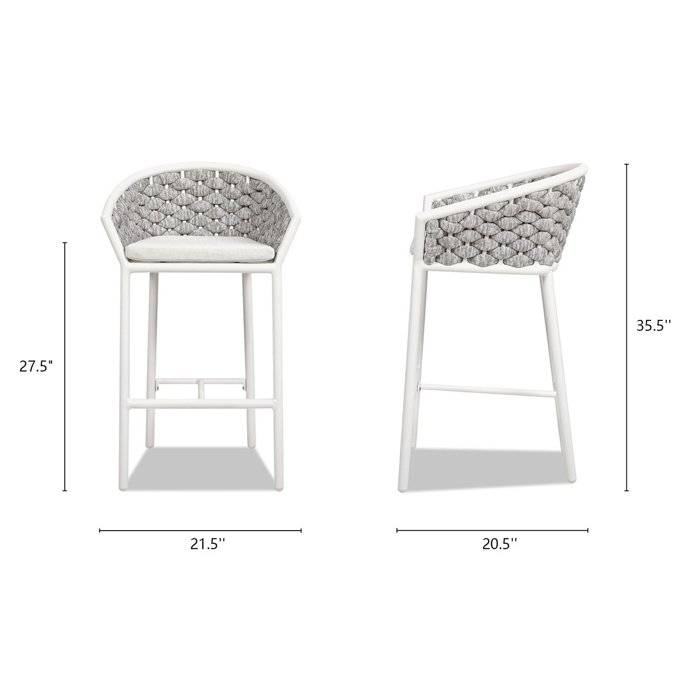 Rowan 27.5" Rope Barrel Low Back Patio Counter Stool, Set of 2, Optic White Acrylic