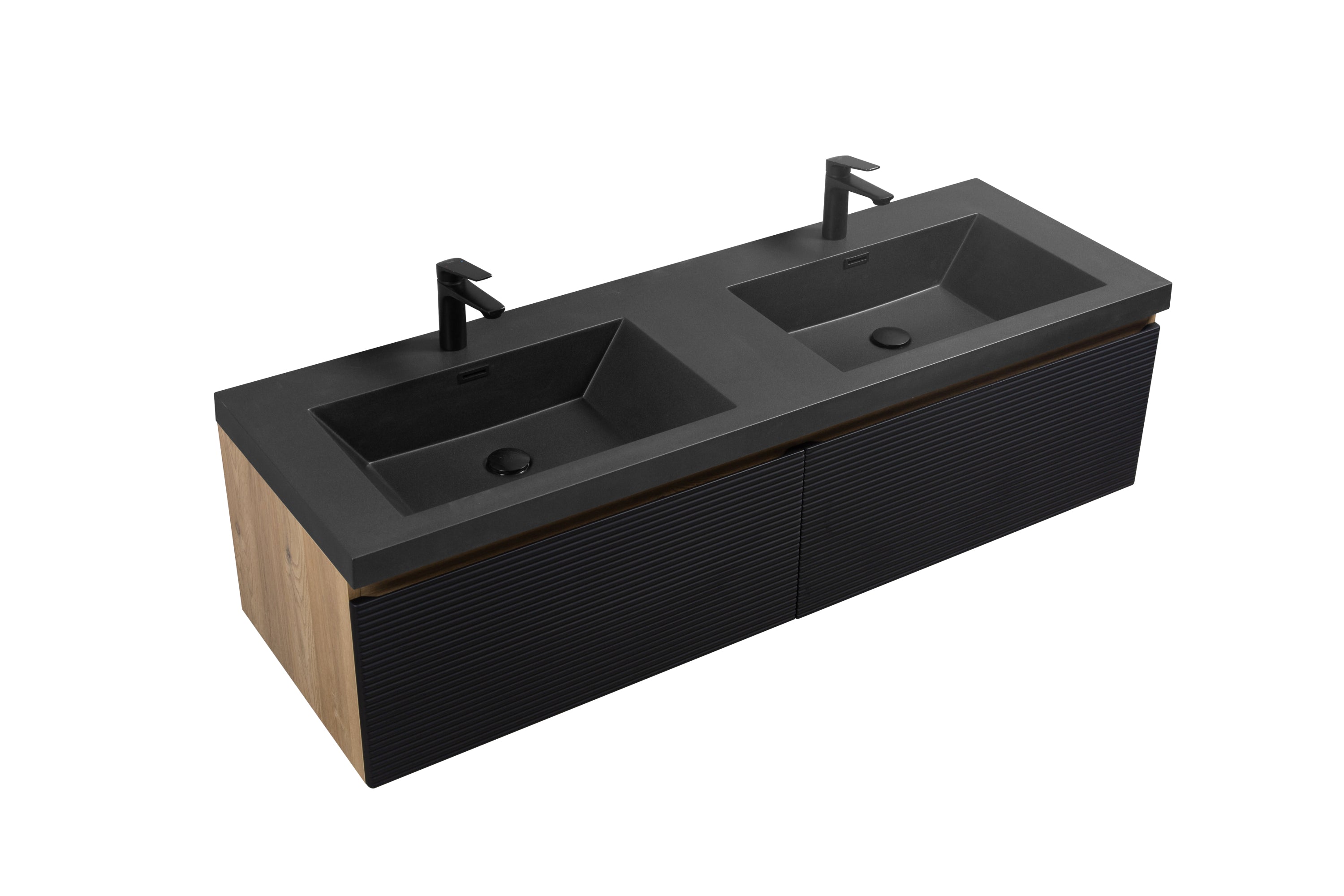 60" Floating Bathroom Vanity with Two Sinks, Modern Wall-Mounted Bathroom Storage Vanity Cabinet with Countertop and Soft Close Drawers, Ink Black CRUIS-60