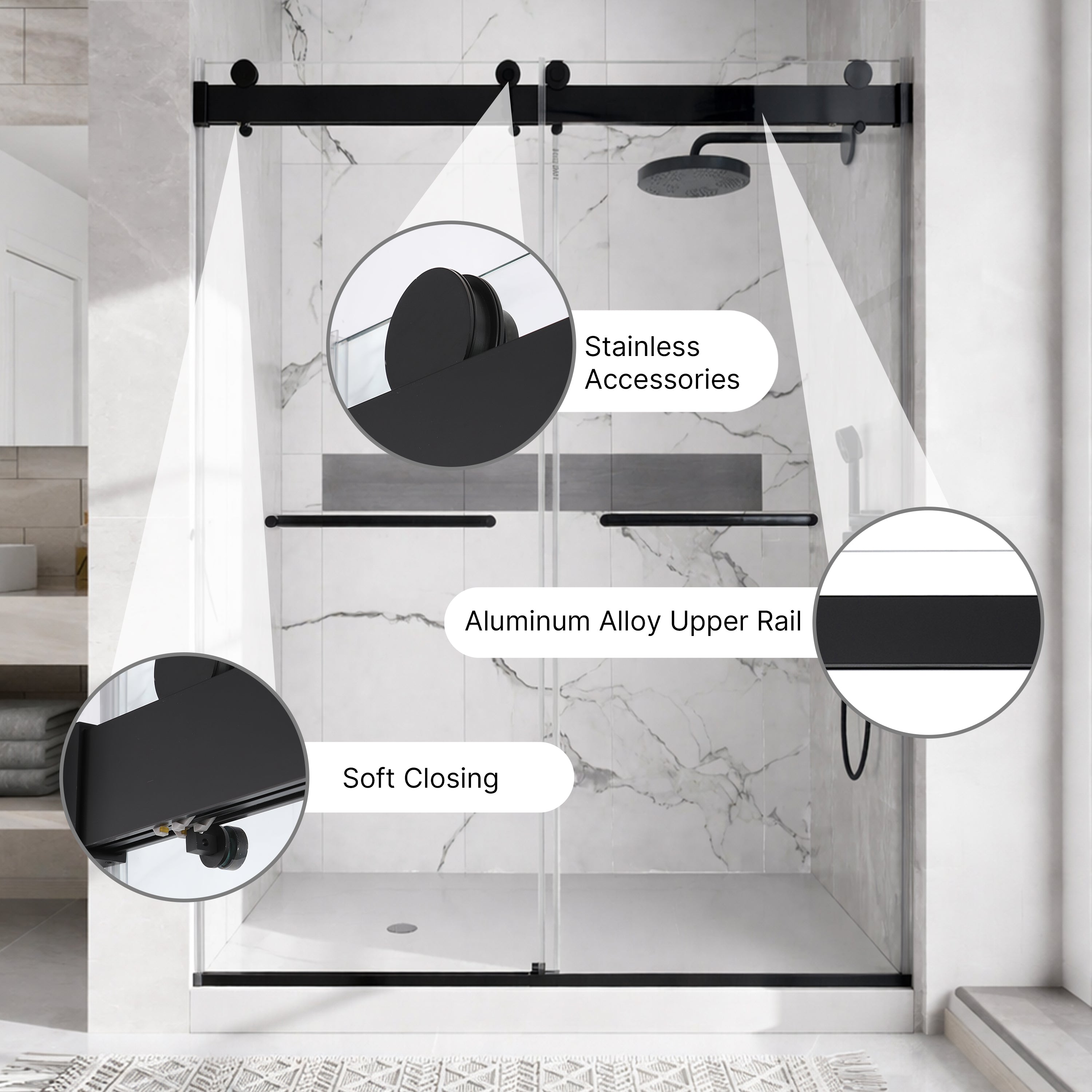 48 x 75 in Double Sliding Shower Door - 48 x 75 in / Matte Black / 5/16 in Glass view 3