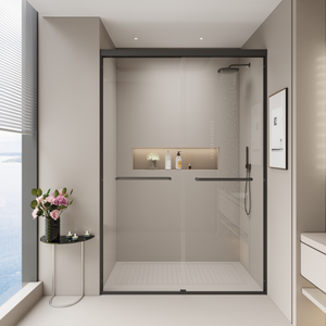 44-60 x 72 in Semi-Frameless Double Sliding Shower Door - 44-48 x 72 in / Matte Black view 1
