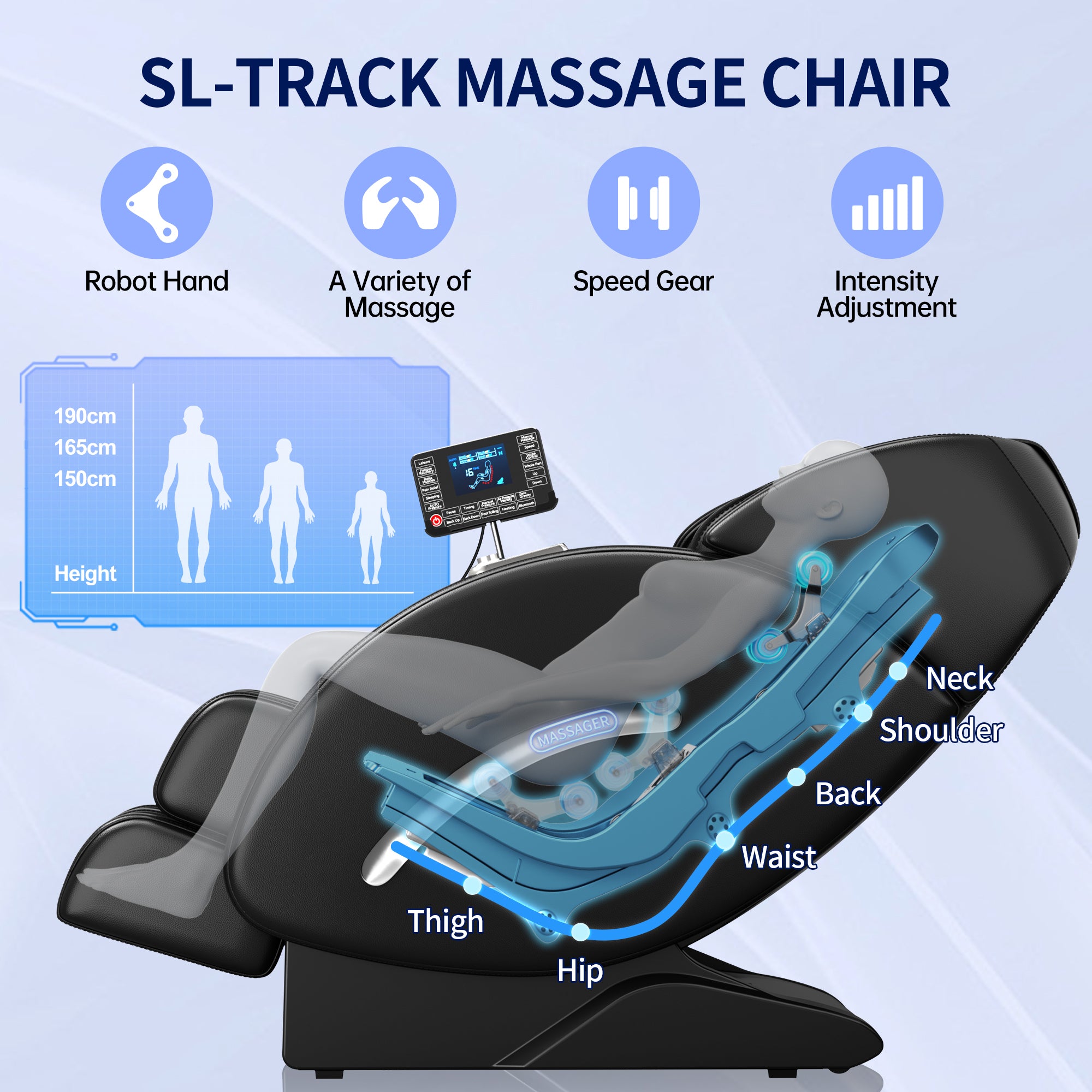 Full Body Massage Chair, Full Body Zero Gravity with 3D Massage Mechanism, 6 Auto Massage Mode, Waist and Calf Heater, Foot Roller, Bluetooth Speaker (Black)