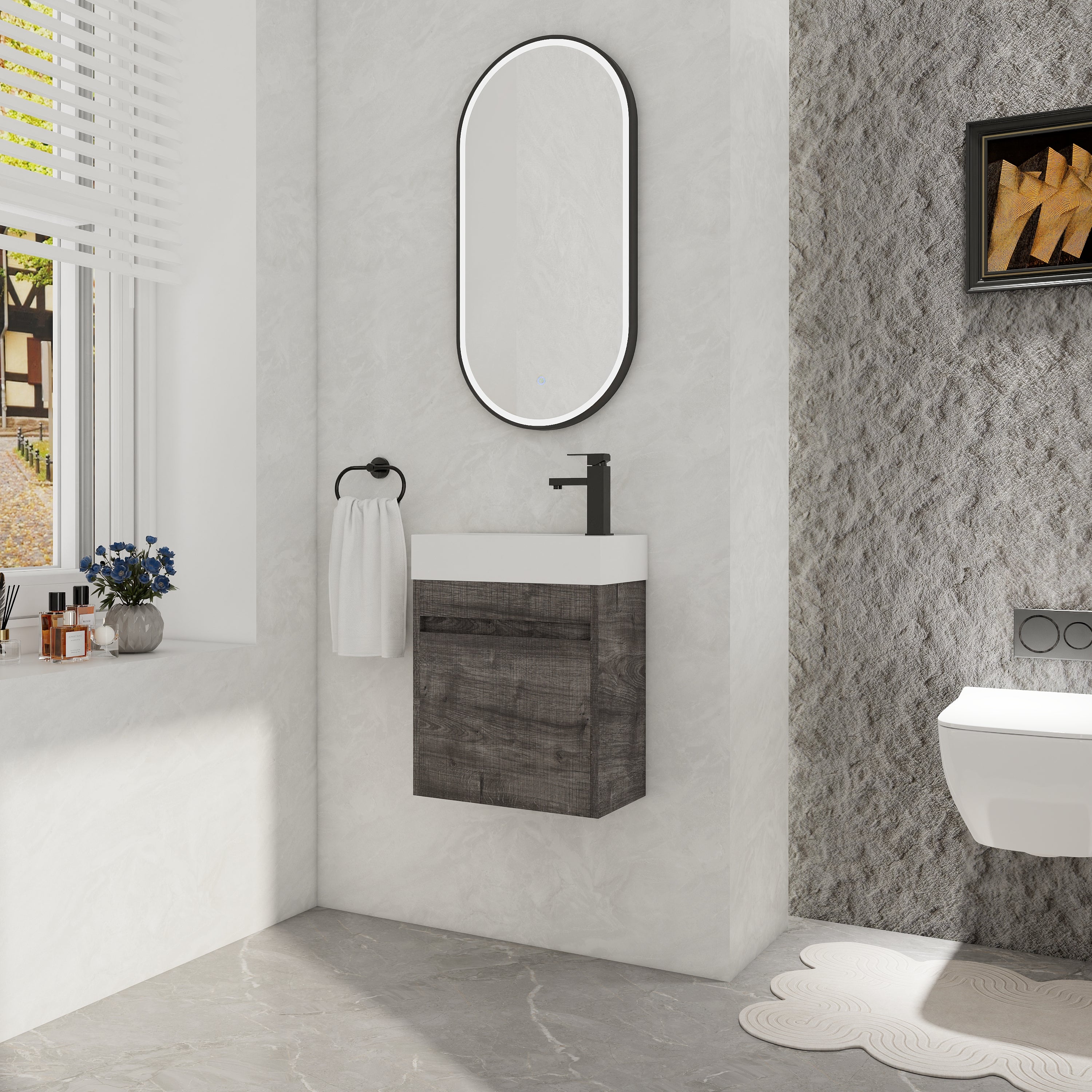 18'' Floating Wall-Mounted Bathroom Vanity with White Resin Sink & Soft-Close Cabinet Door