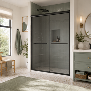 44-60 x 70-76 in Framed Double Sliding Shower Door - 44-48 x 74 in / Gray Glass / Matte Black view 3