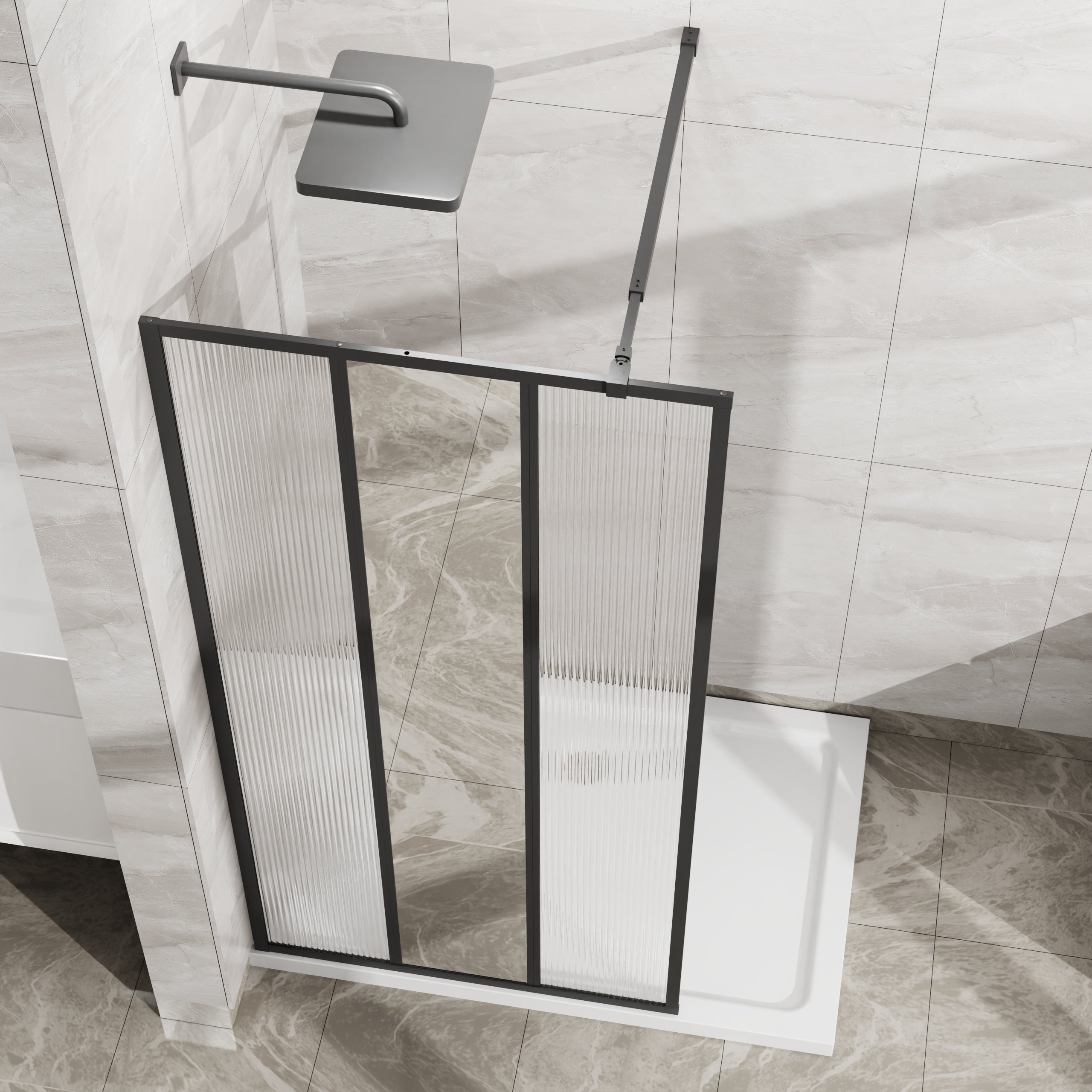 34-46 x 72 in Mirror & Fluted Fixed Shower Panel - 34 x 72 in / Matte Black view 3