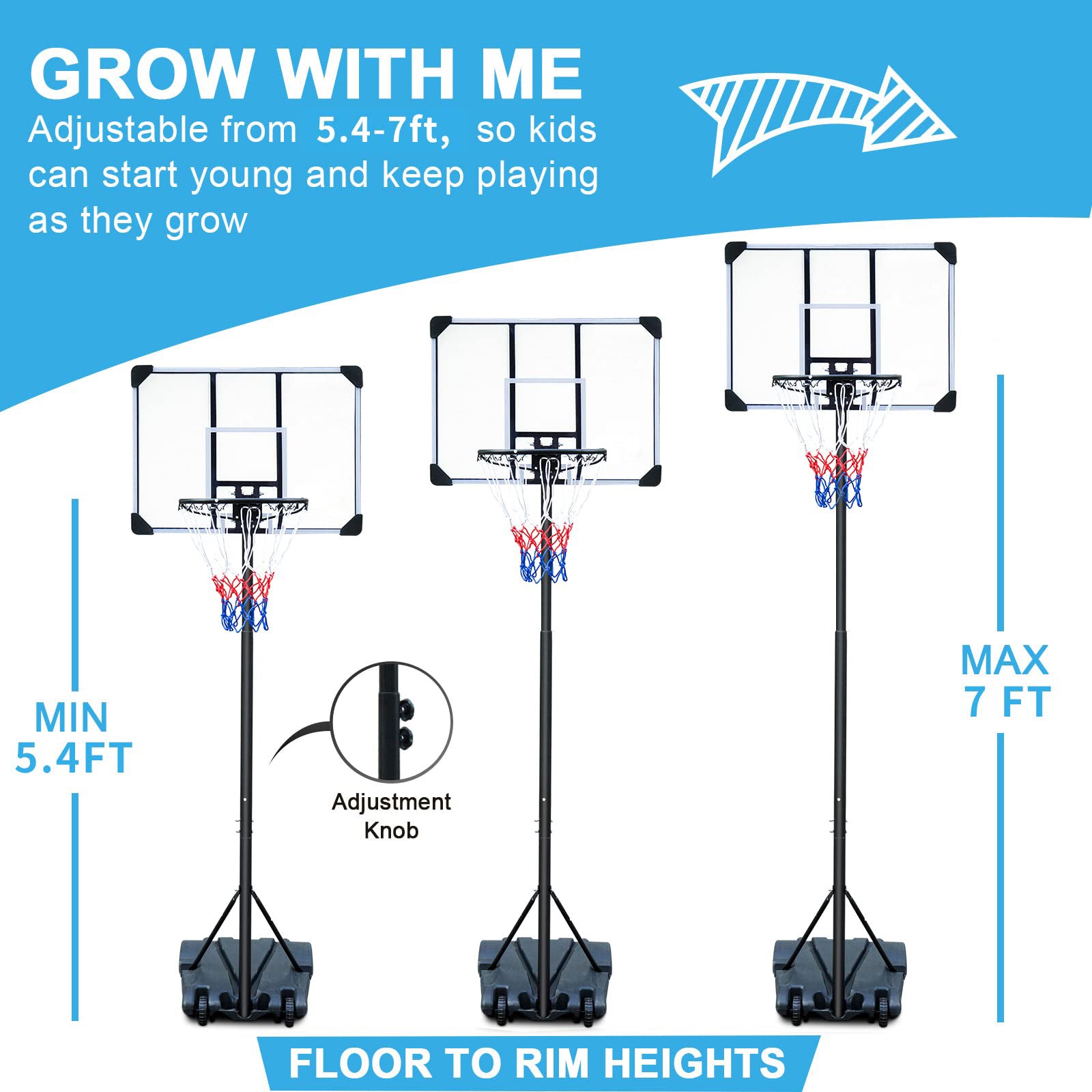 Basketball Hoop Portable Basketball Goal for Indoor Outdoor Basketball Stand 5.6-7 ft Adjustable 32 in Backboard with Wheels