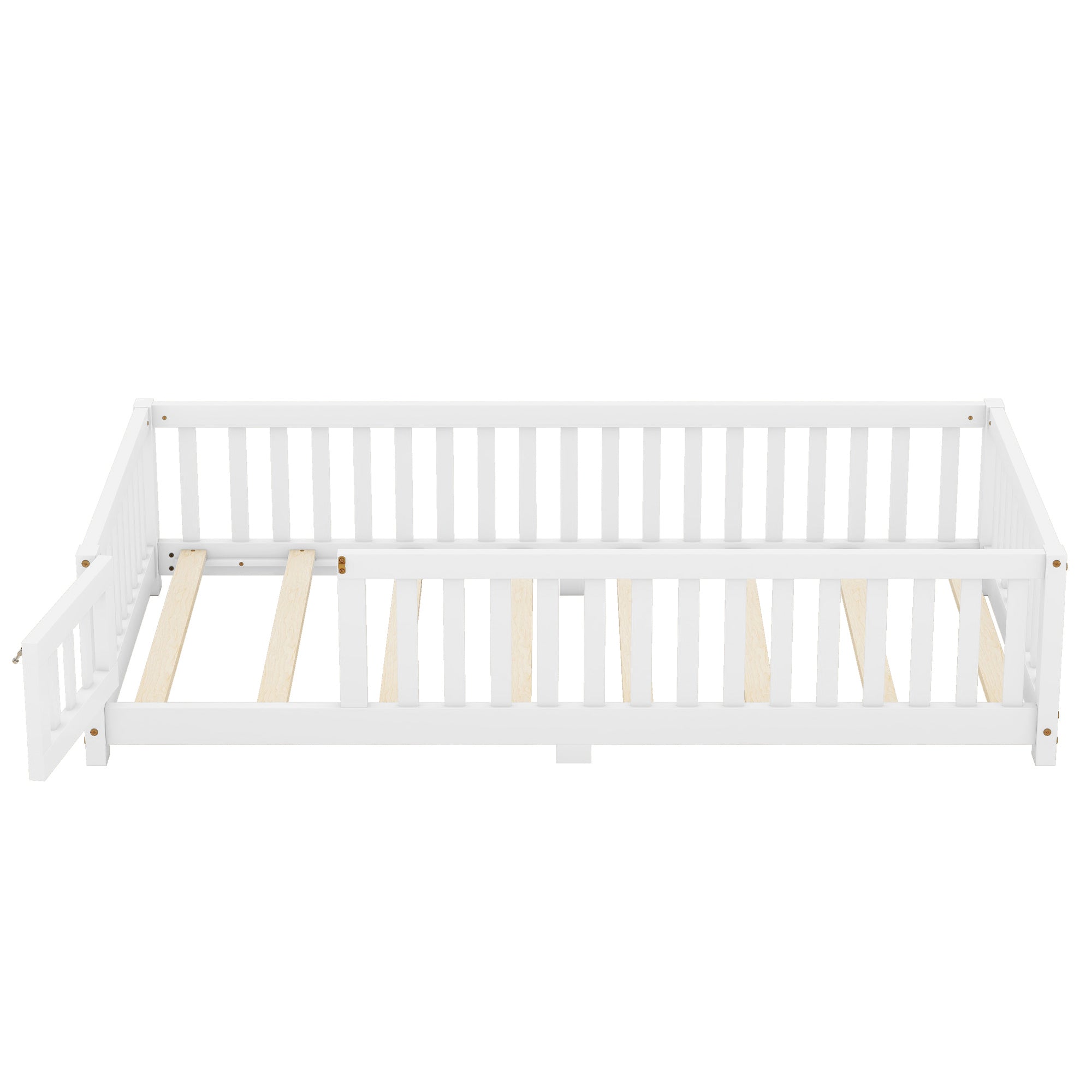 Twin Size Bed Floor Bed with Safety Guardrails and Door for Kids, White(Old SKU:W158090683)