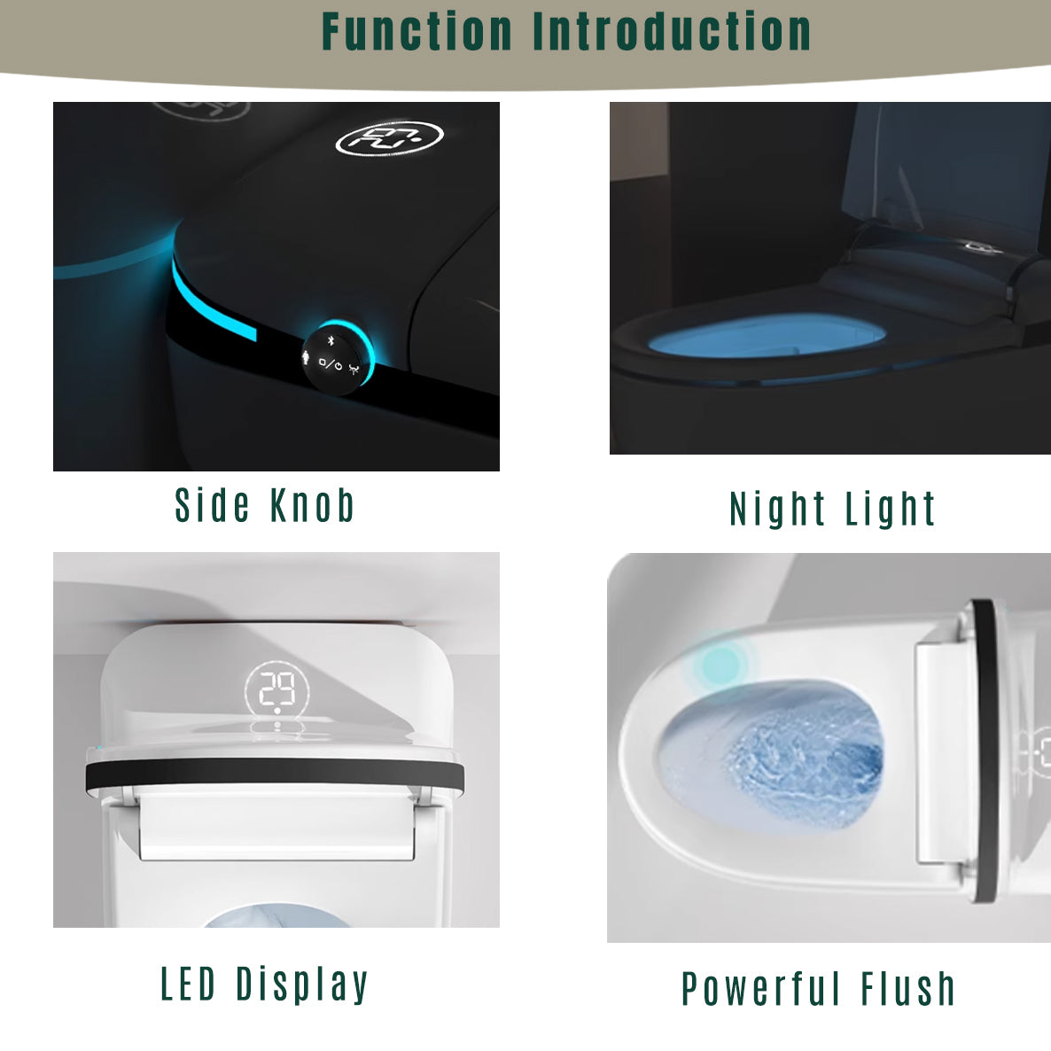 Luxury Smart Toilet with Bidet Seat Built-in, Intelligent Toilet Auto Open/Close Seat, Foot Sensor, LED Display,Night Light, Warm Water & Dryer,White