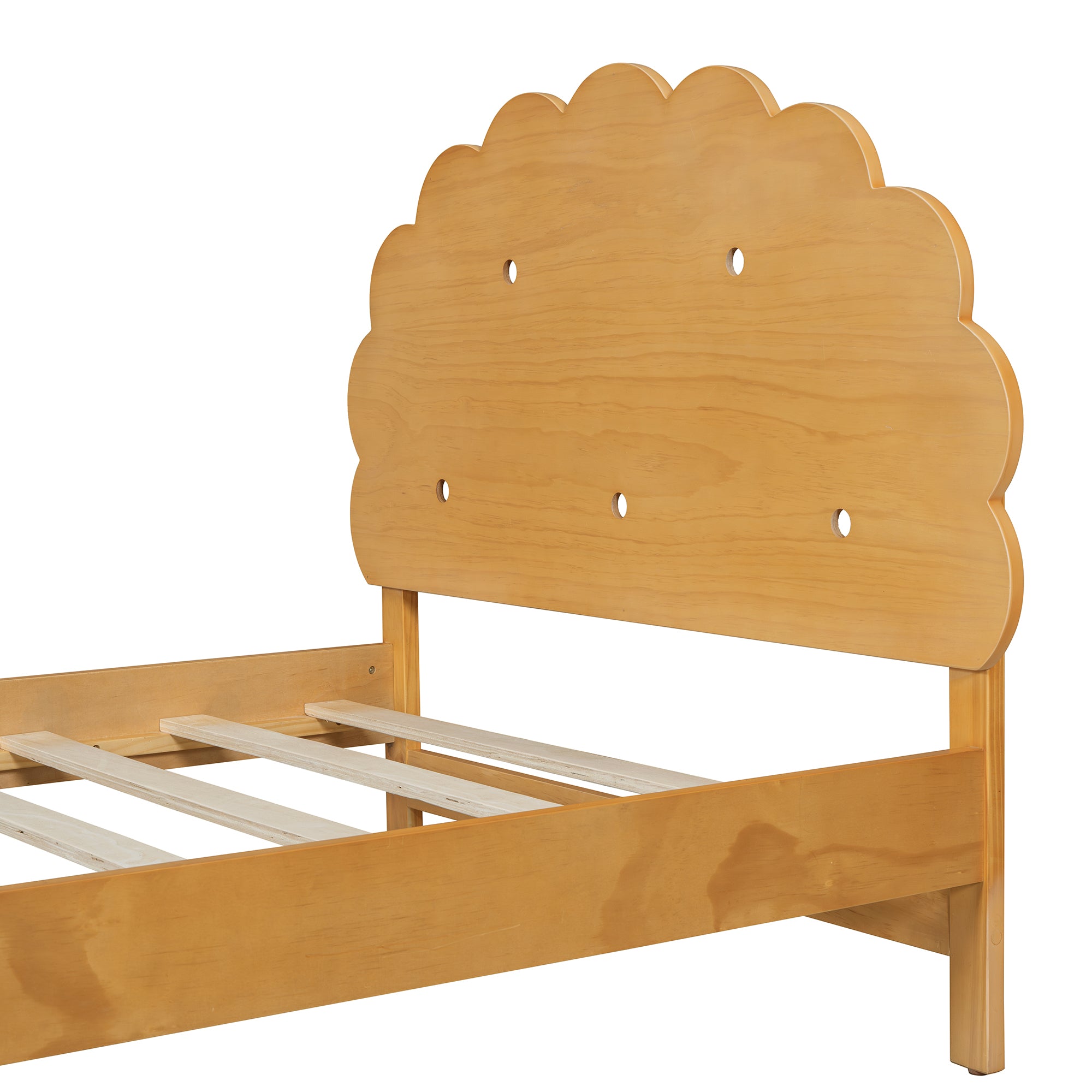 Kids Cookie-Shaped Bed Frame for Boys & Girls,Twin Size Platform Bed, Walnut