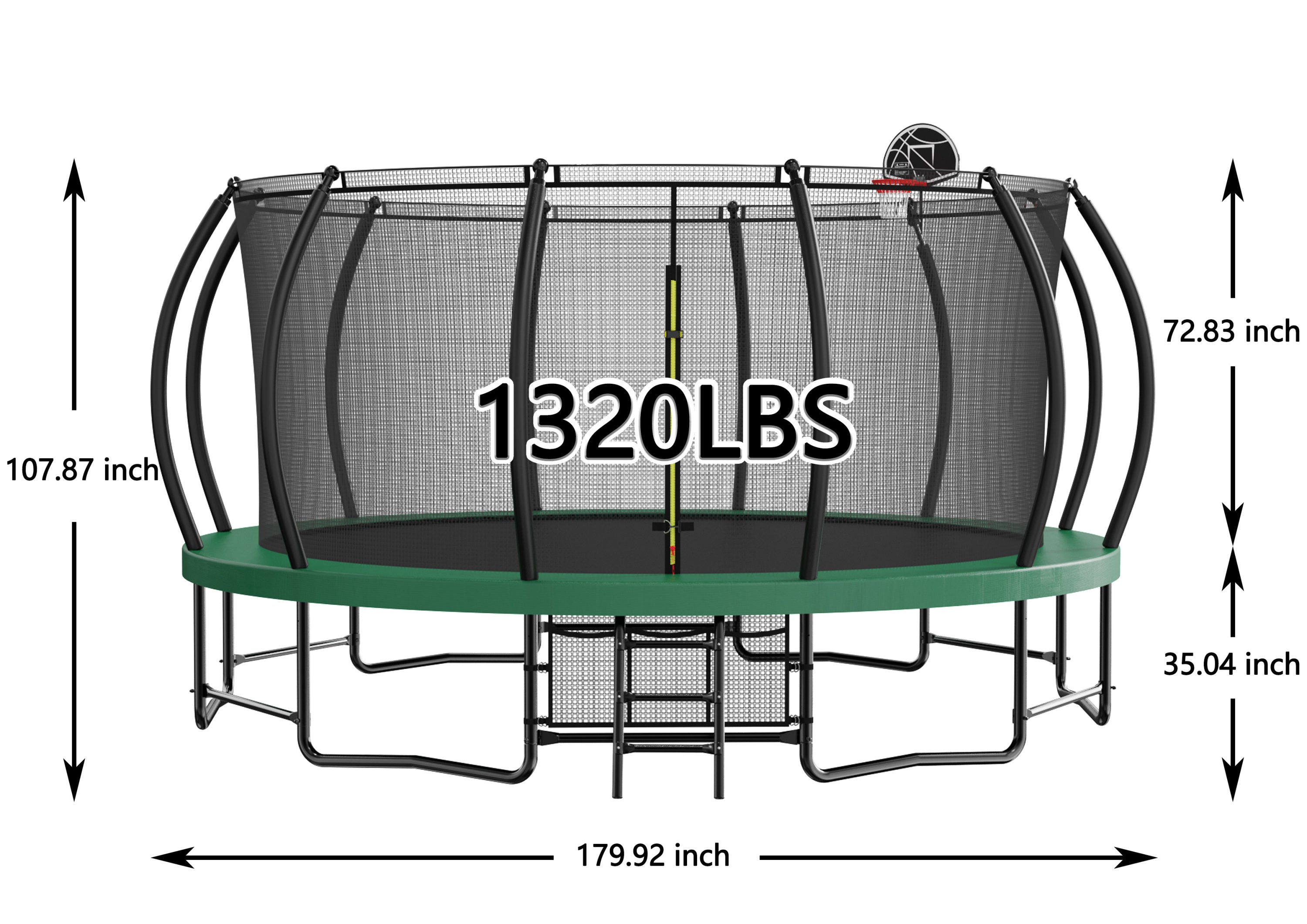 15FT Trampoline with Basketball Hoop - Recreational Trampolines with Ladder ,Shoe Bag and Galvanized Anti-Rust Coating