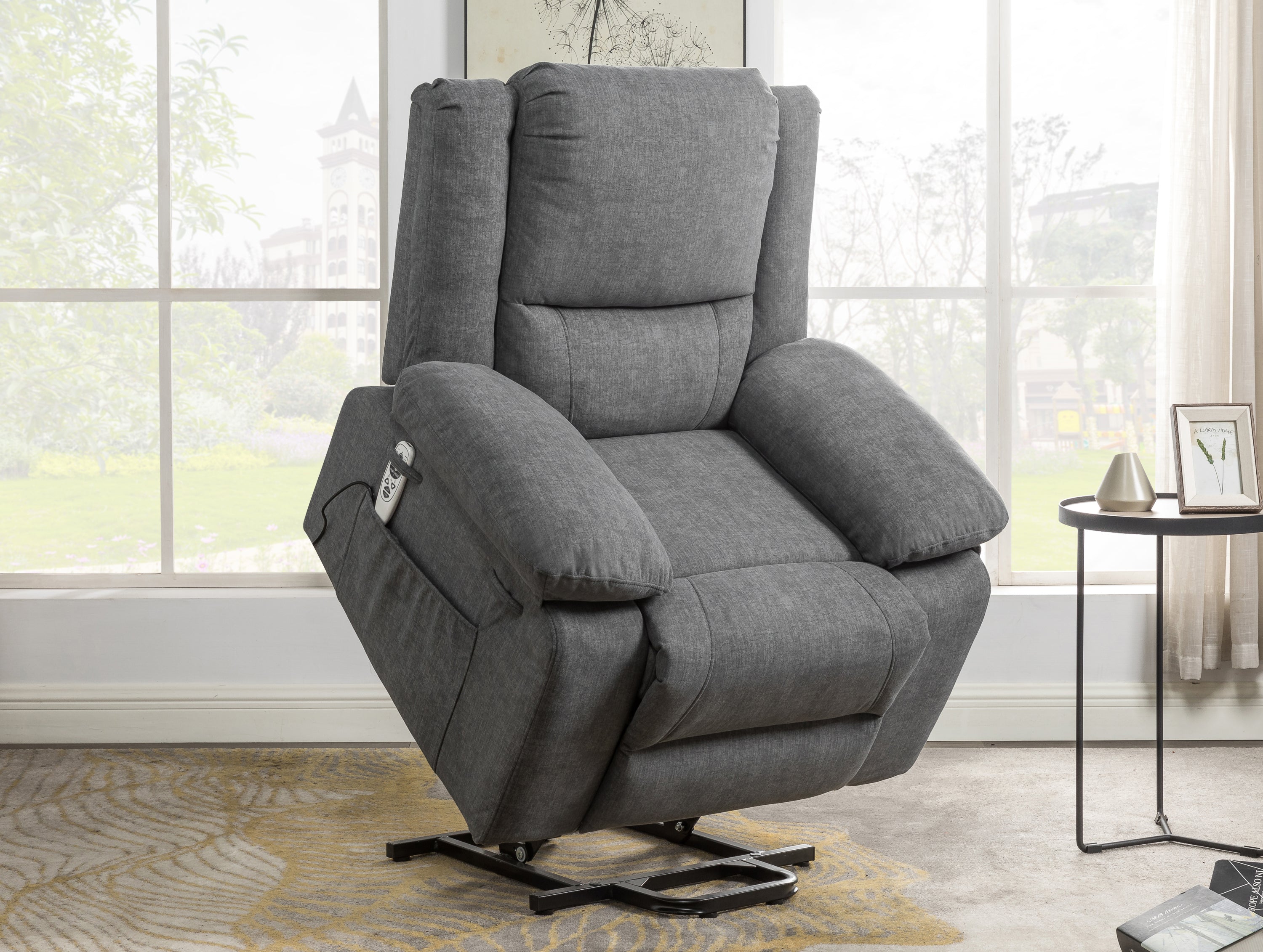 Electric Power Recliner Chair With Massage For Elderly ,Remote Control Multi-function Lifting, Timing, Cushion Heating Chair With Side Pocket Dark Grey