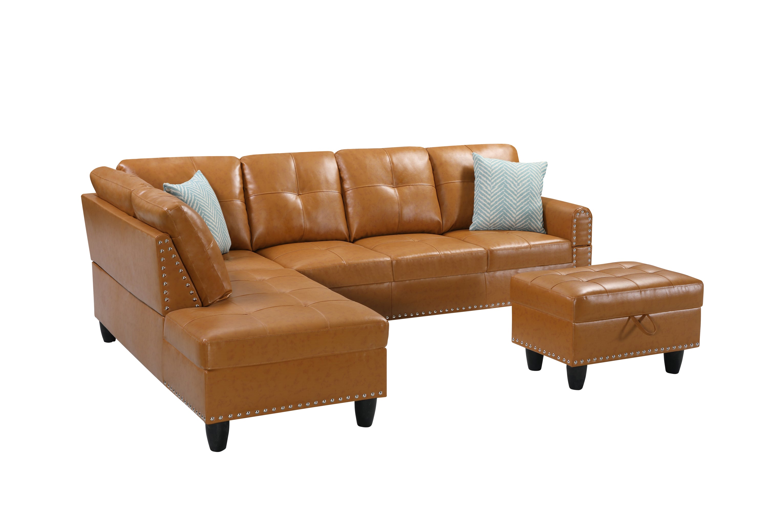 Irine Faux Leather Sectional Sofa with Ottoman