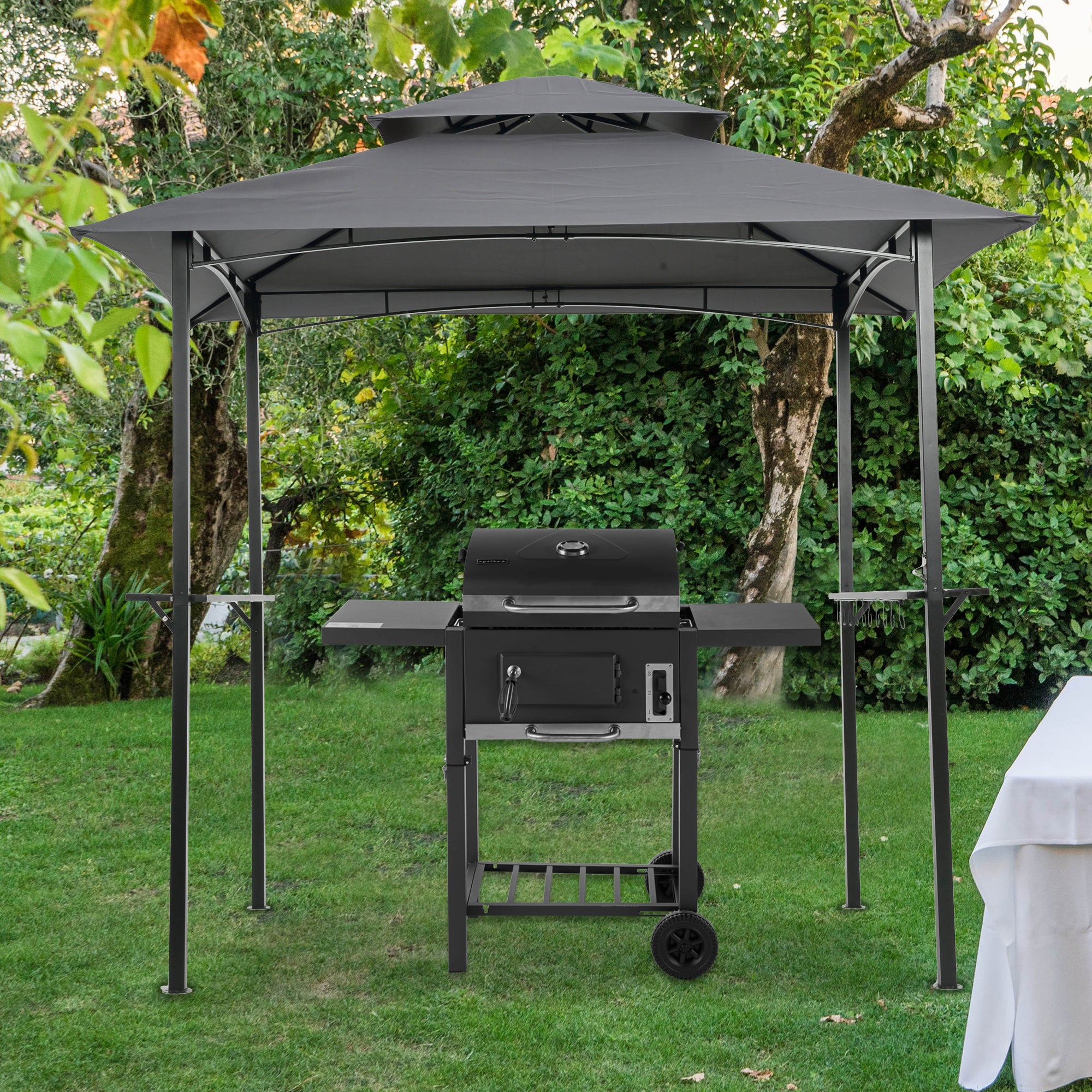 8x5Ft Grill Gazebo Replacement Canopy,Double Tiered BBQ Tent Roof Top Cover