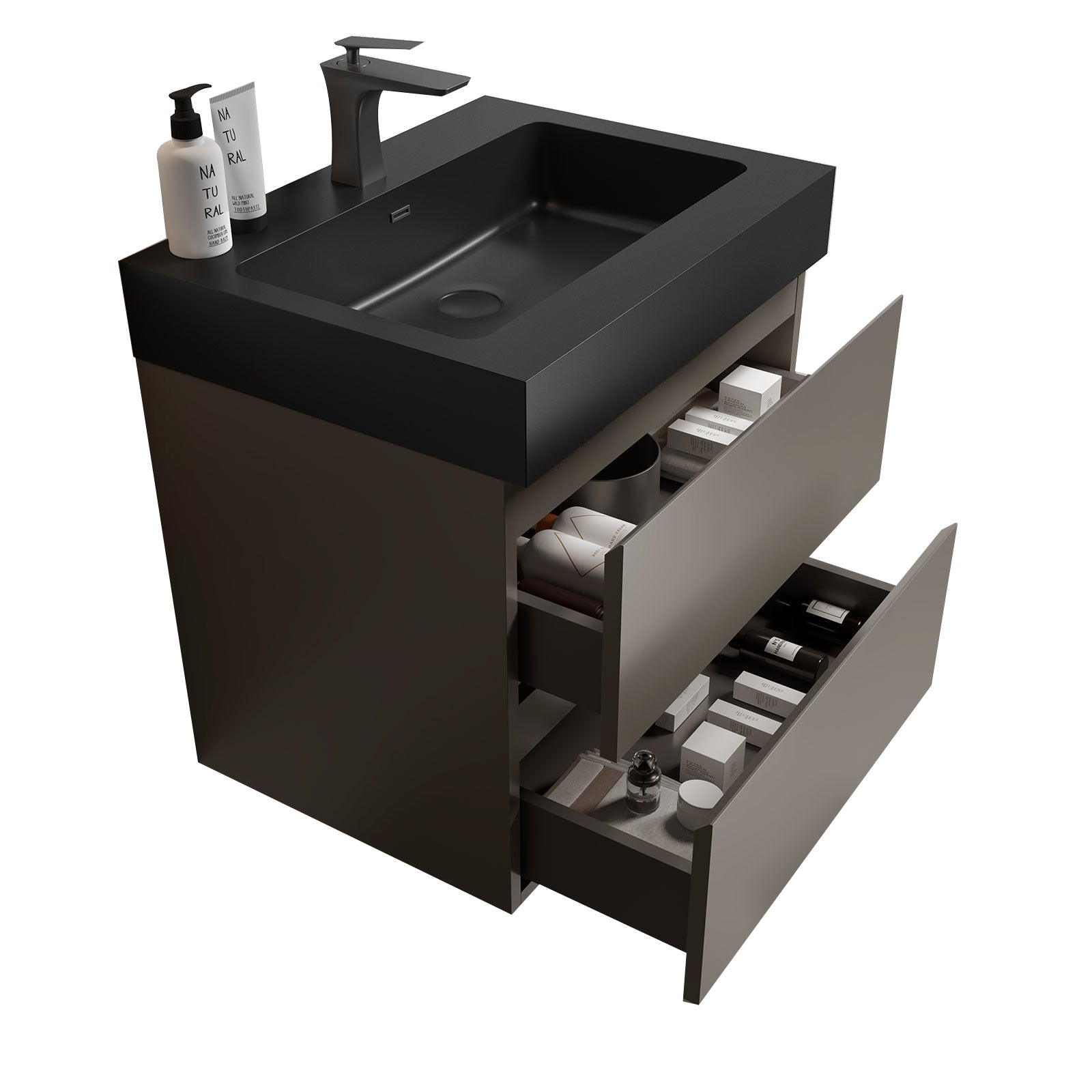 Alice 24" Gray Bathroom Vanity with Sink, Large Storage Wall Mounted Floating Bathroom Vanity for Modern Bathroom, One-Piece Black Sink Basin without Drain and Faucet, Pre-assembled