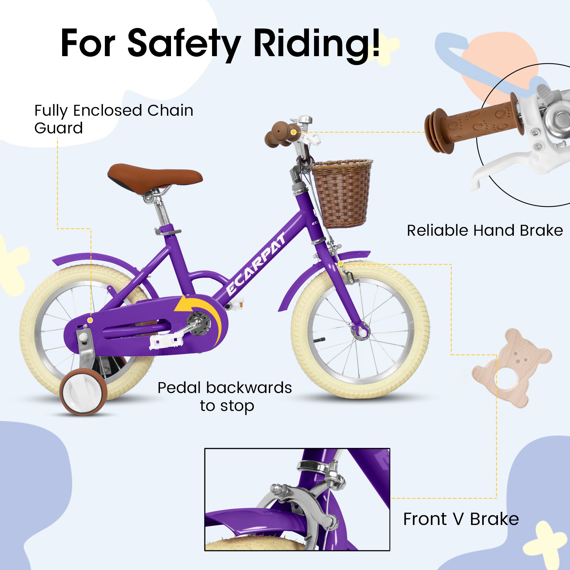 A14116 Ecarpat Kids'Bike Girls Bike 14 Inch Wheels,1-Speed Child Bicycles For 2-4 Years,With Removable Training Wheels Baby Toys,Front V Brake,Rear Holding Brake