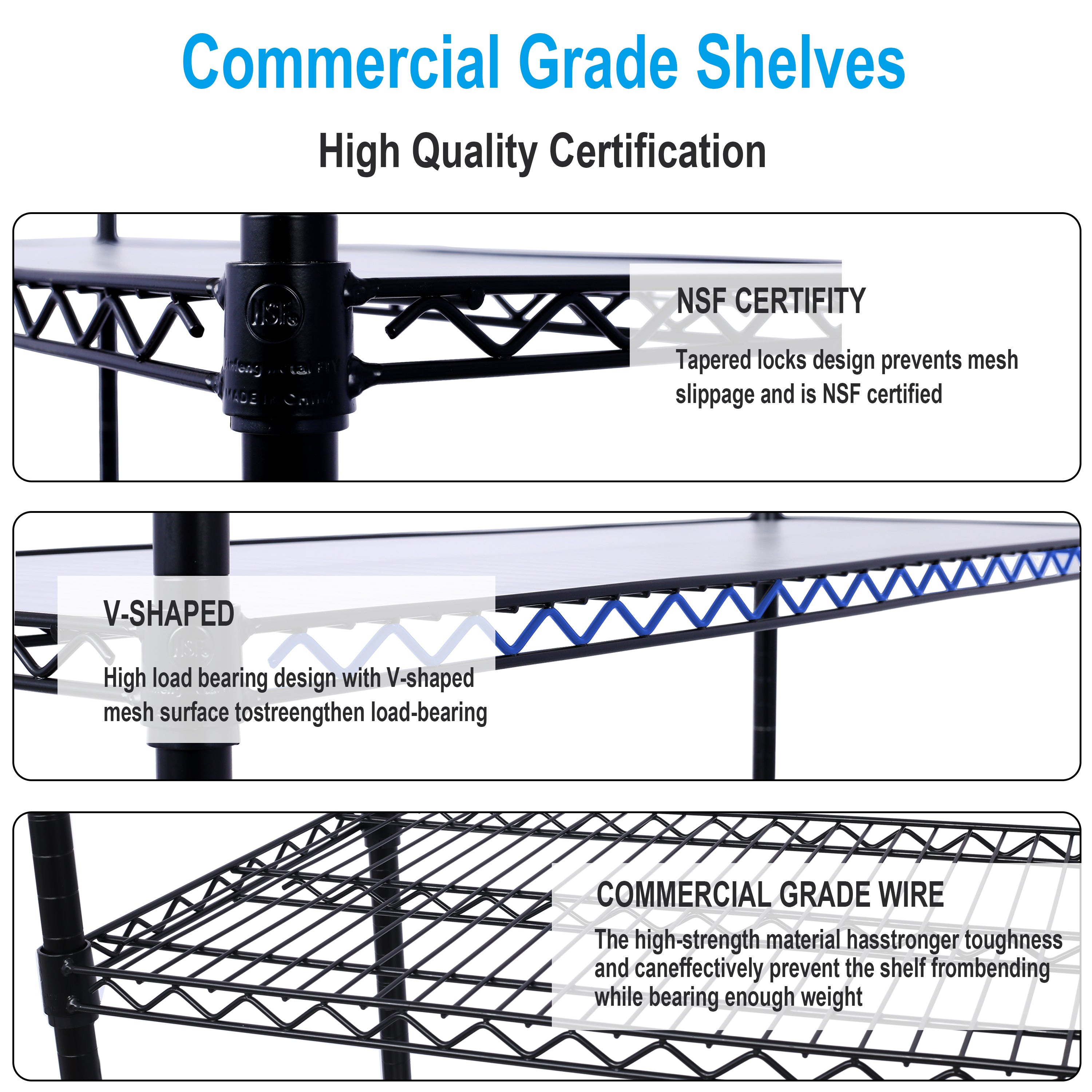 6 Tier 6000lbs Capacity NSF Metal Shelf Wire Shelving Unit, Heavy Duty Adjustable Storage Rack with Wheels & Shelf Liners for Commercial Grade Utility Steel Storage Rack, Black - 84"H x 48"L x 20"D