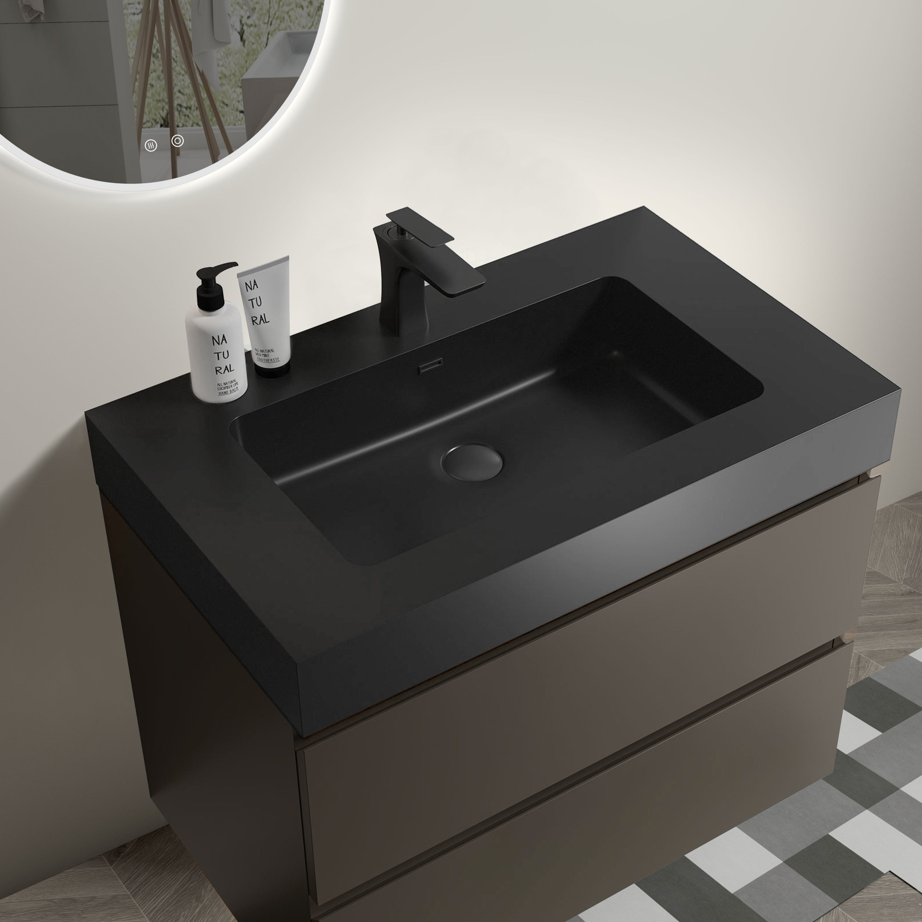 Alice 30" Gray Bathroom Vanity with Sink, Large Storage Wall Mounted Floating Bathroom Vanity for Modern Bathroom, One-Piece Black Sink Basin without Drain and Faucet, Pre-assembled