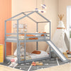 Twin Over Twin Bunk Bed with Roof, Slide and Ladder, Gray