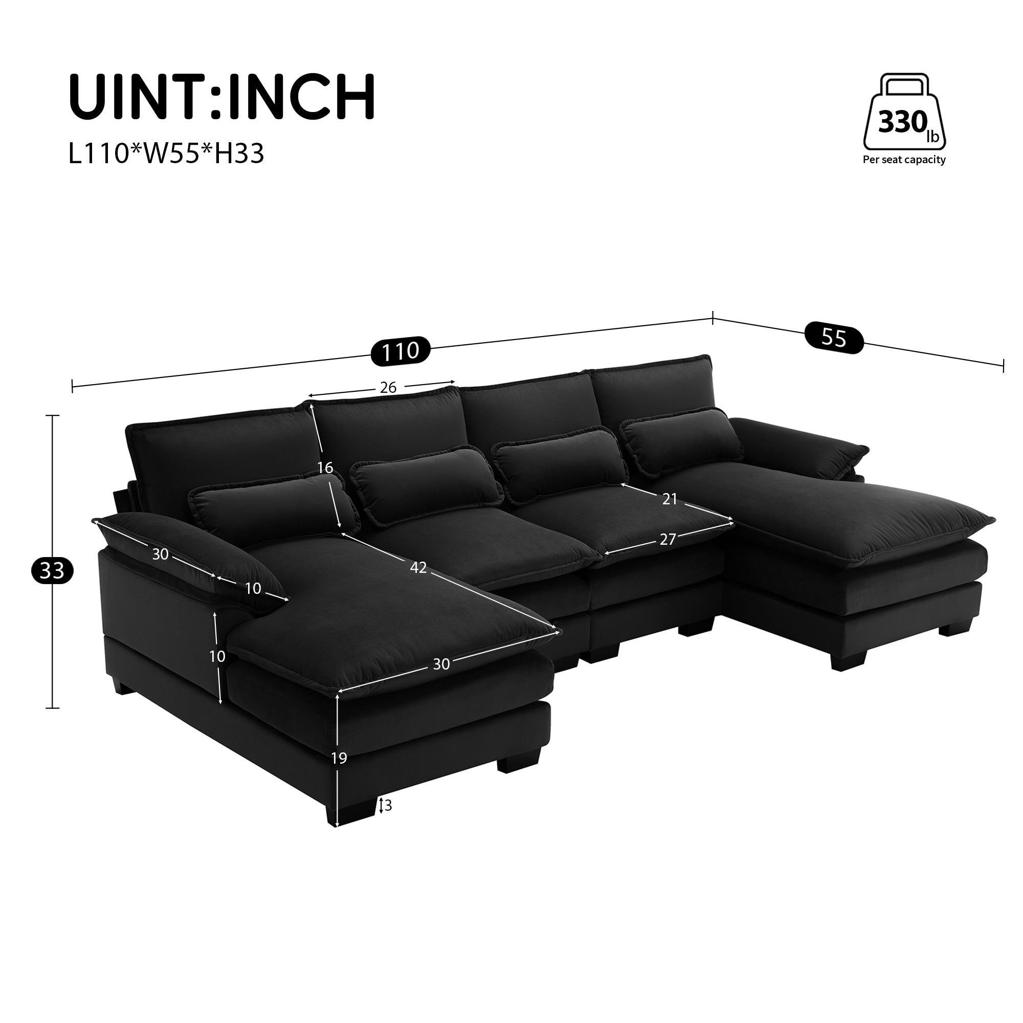 [VIDEO provided][New]110*55" Modern U-shaped Sectional Sofa with Waist Pillows,6-seat Upholstered Symmetrical Sofa Furniture,Sleeper Sofa Couch with Chaise Lounge for Living Room,Apartment,5 Colours