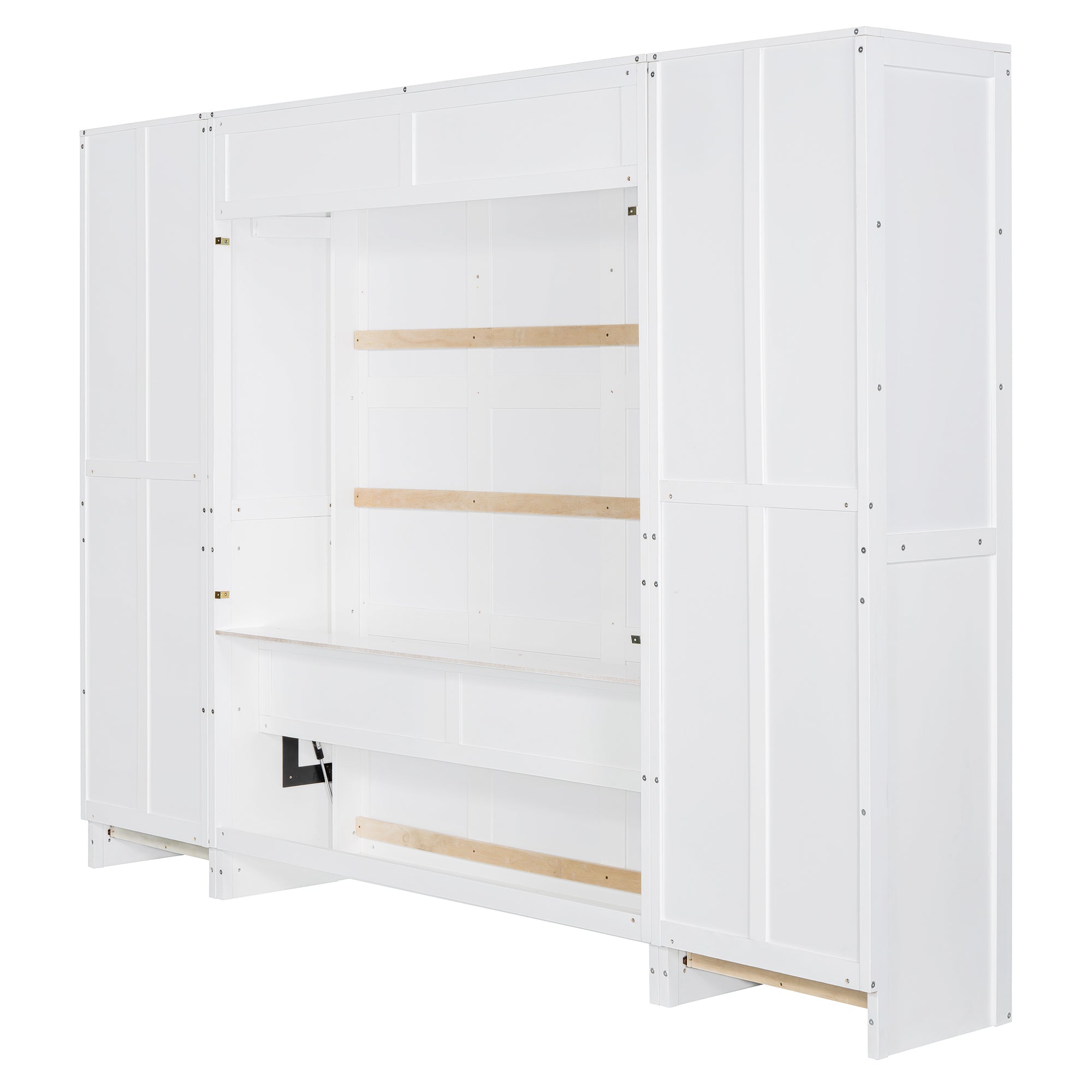 Queen Size Murphy Bed Wall Bed with Closet ,Drawers and Shelves,White