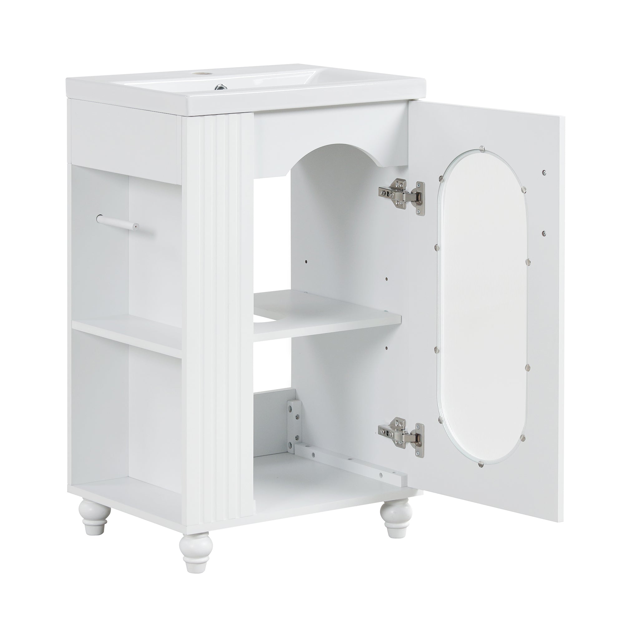 20" Bathroom Vanity with Sink, Bathroom Vanity Cabinet with Two-tier Shelf, Adjustable Shelf, Solid Wood and MDF, White