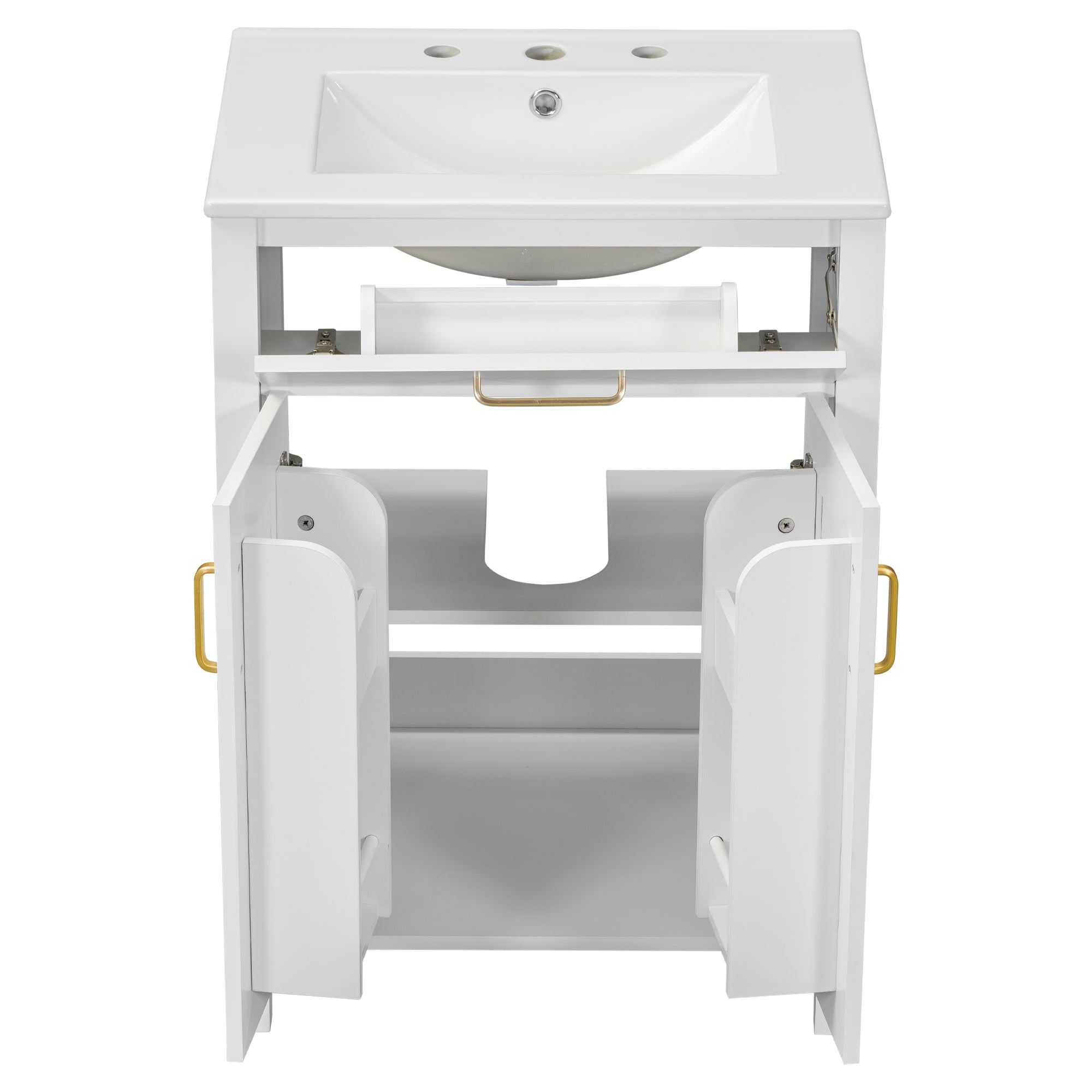 24"Bathroom Vanity Combo with Ceramic sink, Luxurious Space-Saving Vanity - W24"*D18"*H34"inch, 2 Soft-Close Doors