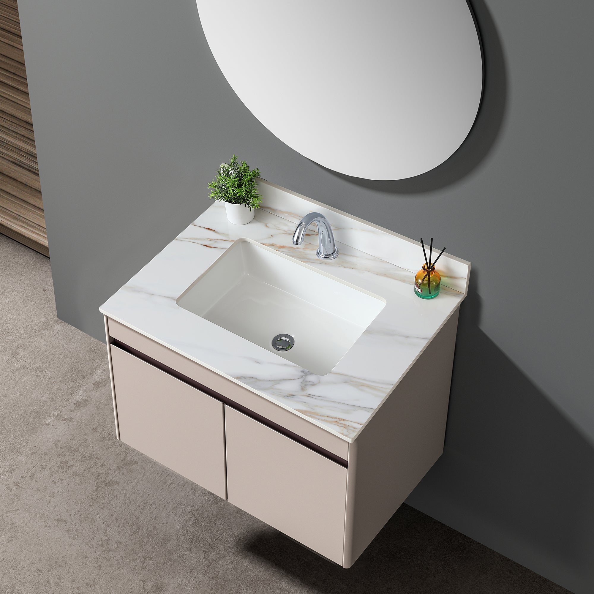 31 Inch Marble Vanity Top, Bathroom Vanity Top with Undermount Rectangular Middle Sink and 4" Height Backsplash, Pre-Drilled Faucet Hole  Vanity Top, Carrara white with veins