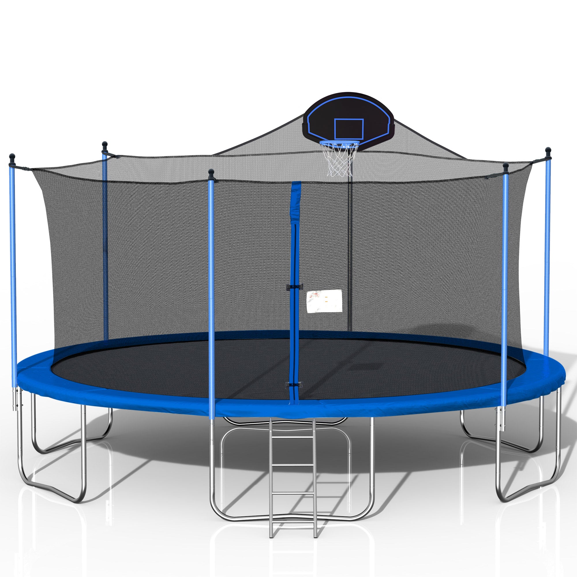 16FT Trampoline for Adults & Kids with Basketball Hoop, Double-sided cover,Outdoor Trampolines w/Ladder and Safety Enclosure Net for Kids and Adults