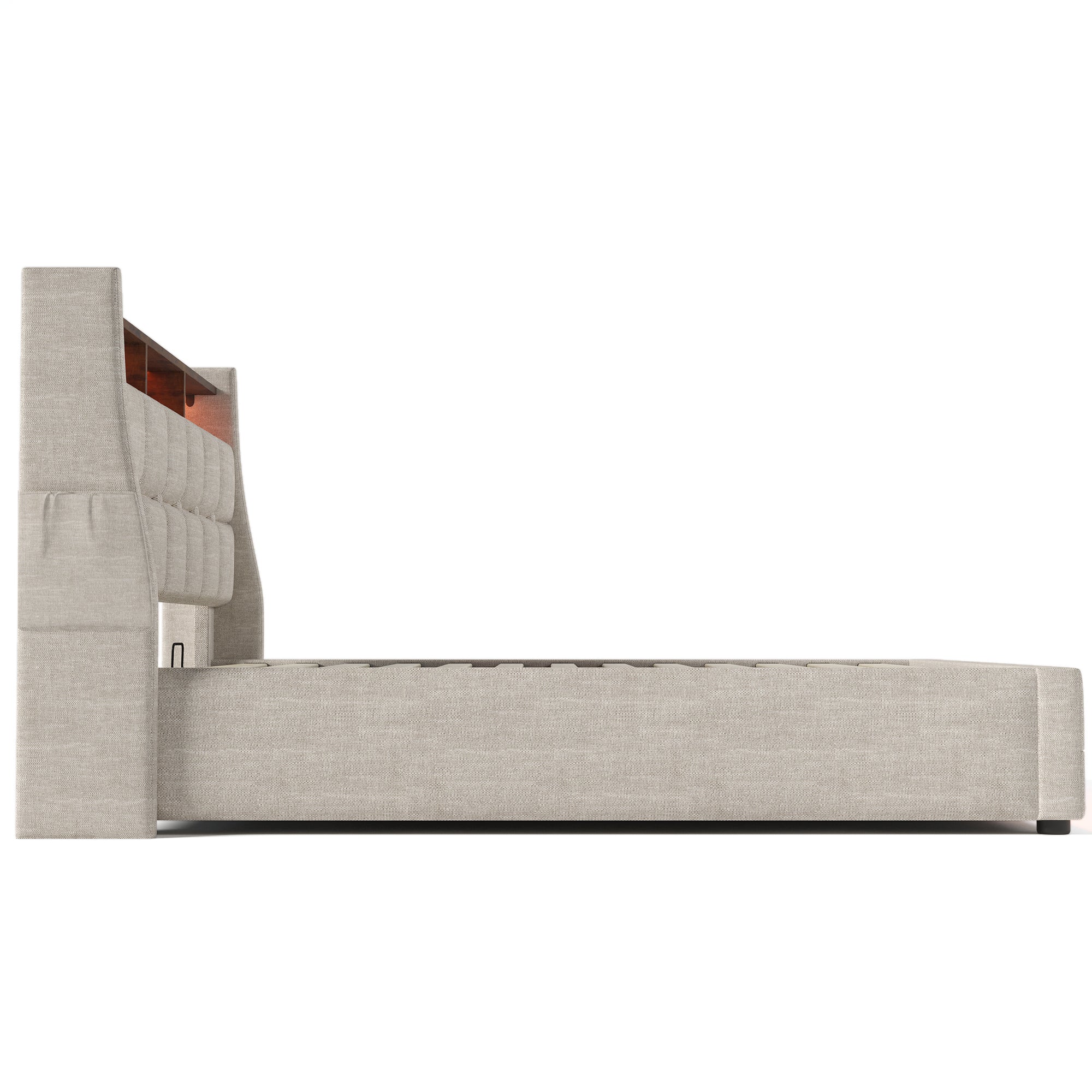 Queen size Upholstered Platform bed with a Hydraulic Storage System, LED and USB Charging, Natural (without mattress)