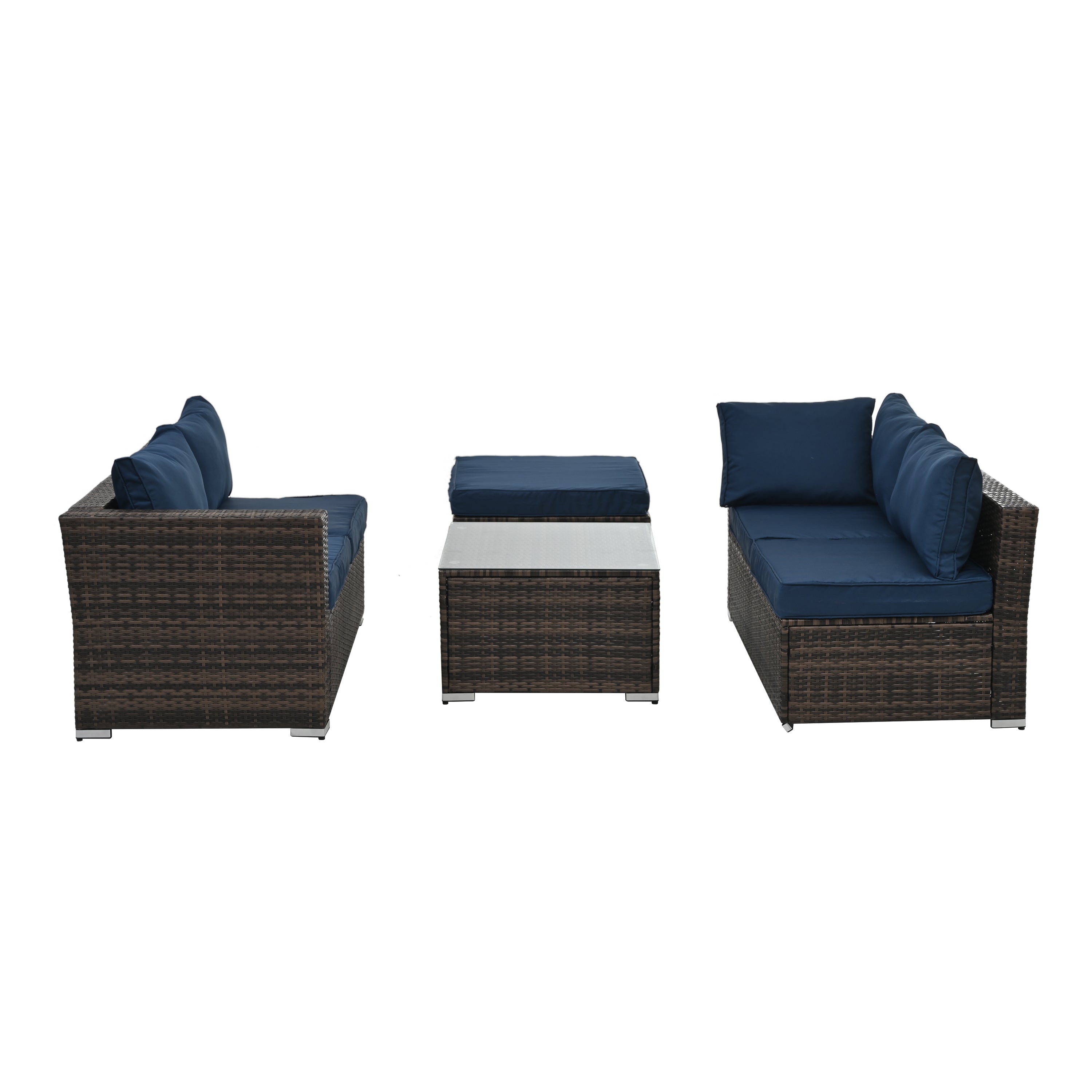 Patio Furniture, Outdoor Furniture, Seasonal PE Wicker Furniture, 4 Set Wicker Furniture With Tempered Glass Coffee Table,