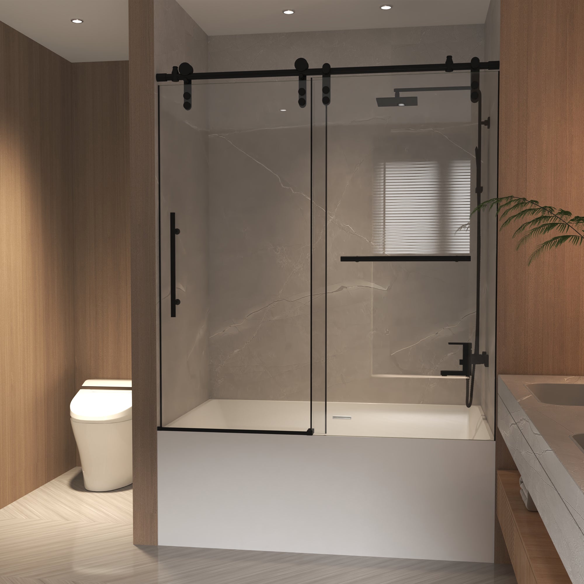 56-60 x 66 in Frameless Sliding Tub Door - 56-60 x 66 in / Brushed Nickel view 4