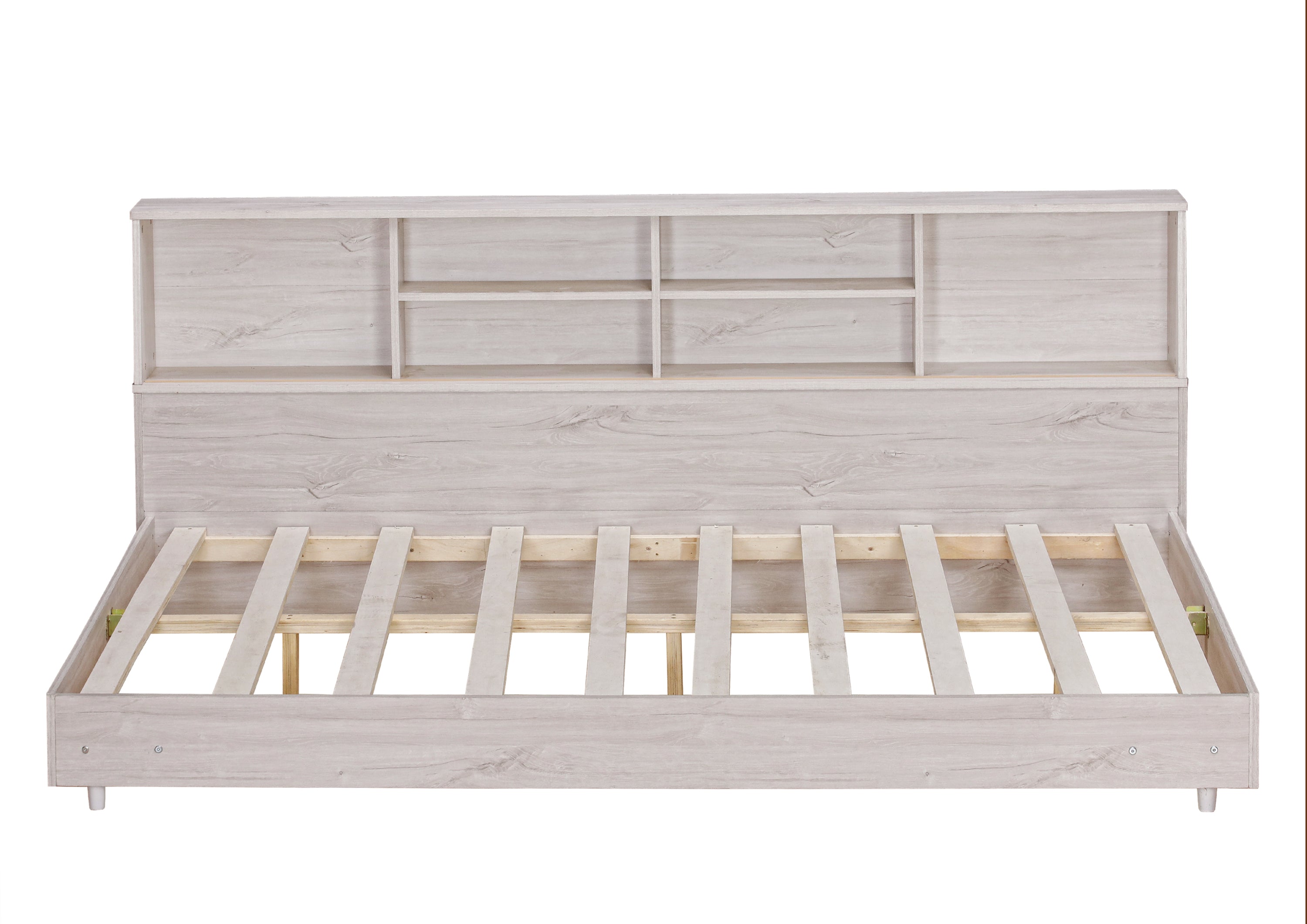 Full Size Daybed Frame with Storage Bookcases,White Oak