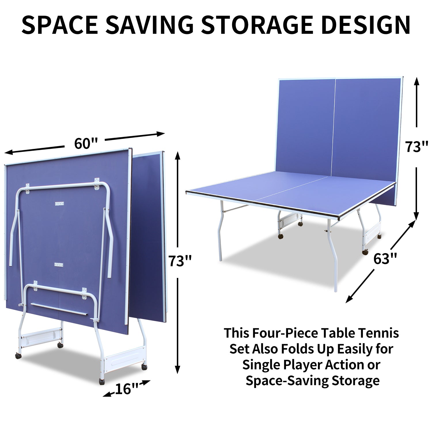 9ft Mid-Size Table Tennis Table Foldable & Portable Ping Pong Table Set for Indoor Games with Net, 2 Table Tennis Paddles and 3 Balls