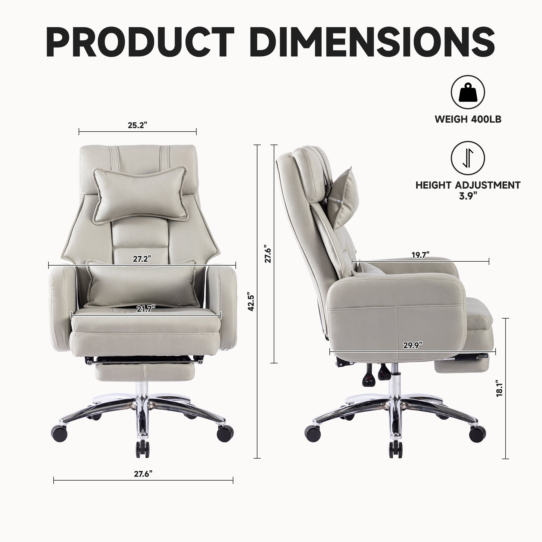 Swivel Ergonomic Office Chair, Technology Leather  High Back Office Chair with Lumbar Support Headrest, Sedentary Comfortable Boss Chair, 155° Reclining Computer Chair (Color : Grey)