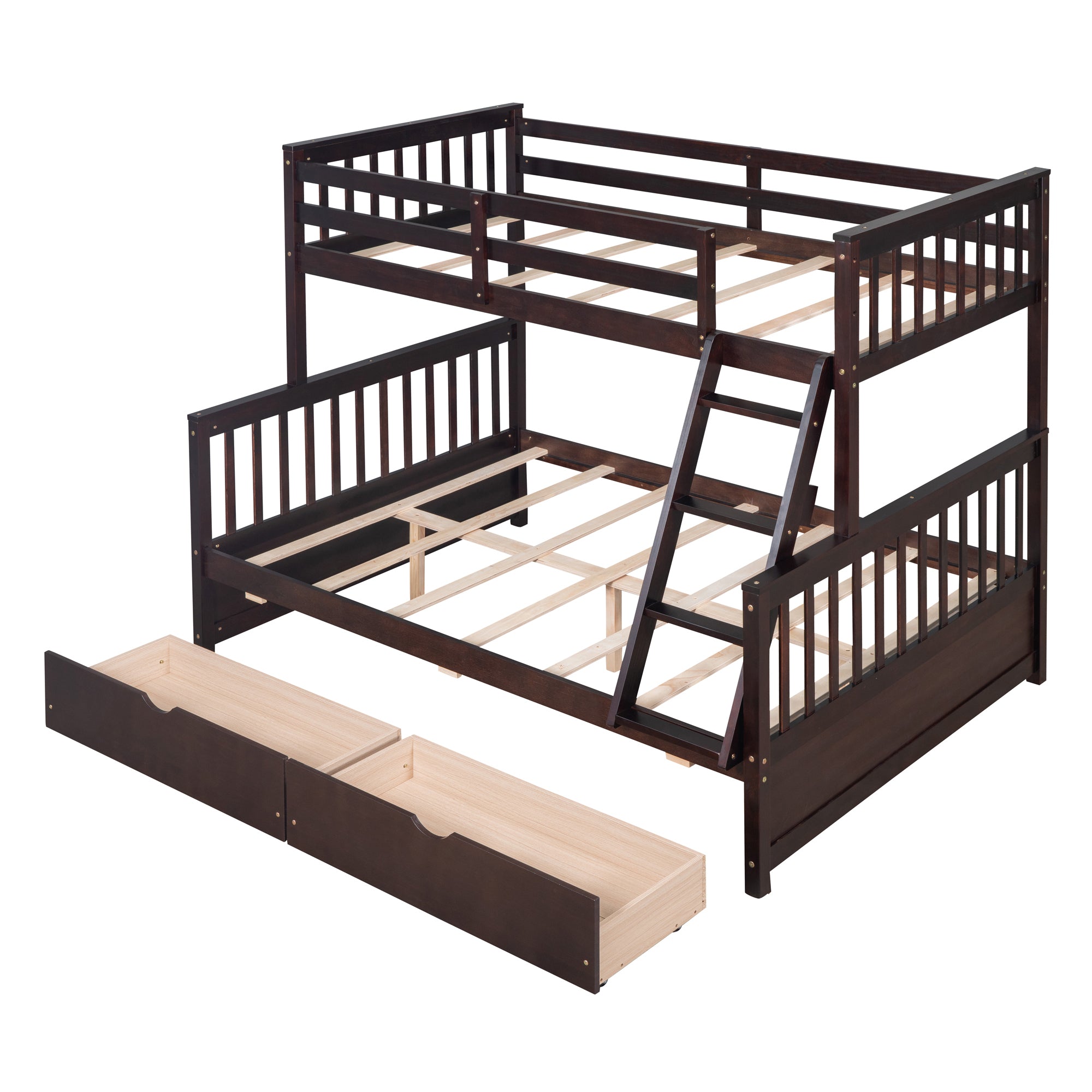 Twin-Over-Full Bunk Bed with Ladders and Two Storage Drawers(Espresso)(old sku:LT000165AAP)