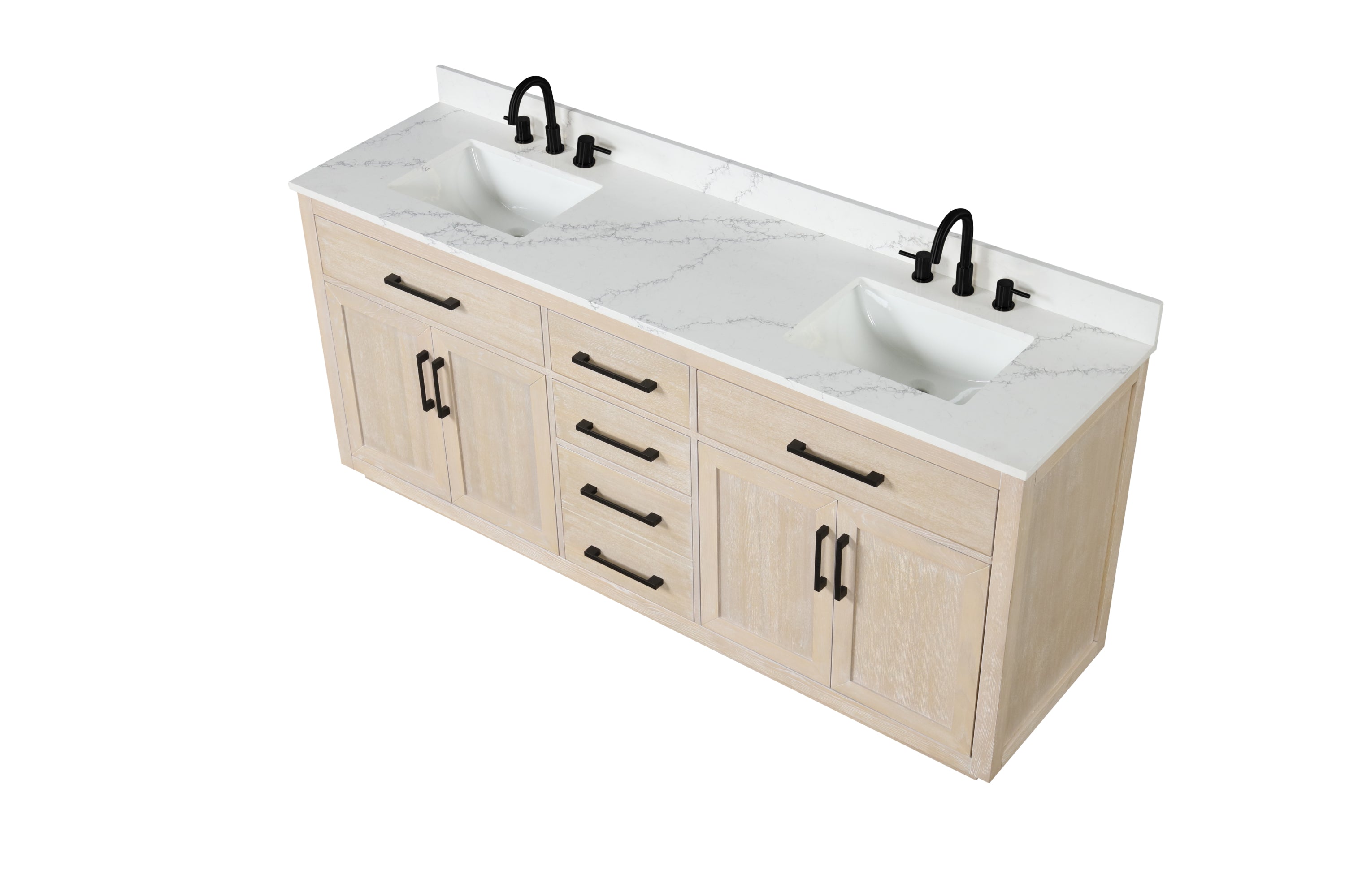 80" Bathroom Vanity with Double Sink, Freestanding Modern Bathroom Vanity with Soft-Close Cabinet and 3 Drawers, Solid Wood Bathroom Storage Cabinet with Quartz Countertop, Milk Oak