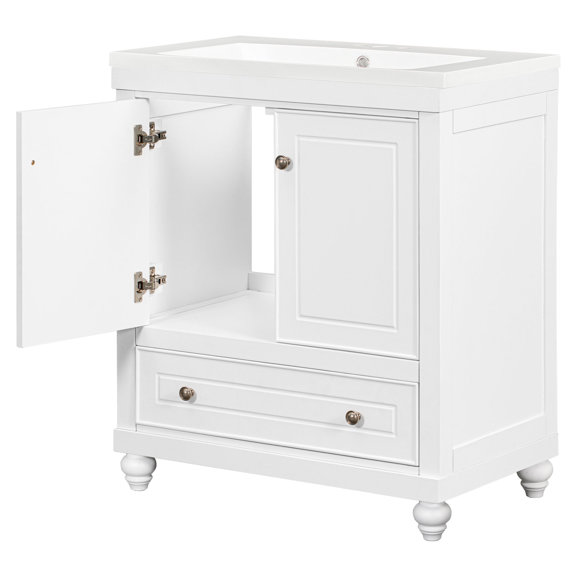 30" Bathroom Vanity with Sink, Combo, Cabinet with Doors and Drawer, Solid Frame and MDF Board, White