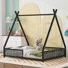 Metal Full Size House Platform Bed with Triangle Structure and Guardrail, Black