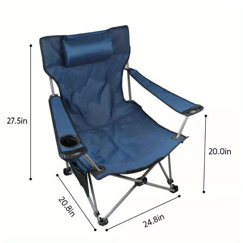 Oversized Camping Chair Outdoor Heavy Duty Folding Chair w/ Cup Holder & Pillow