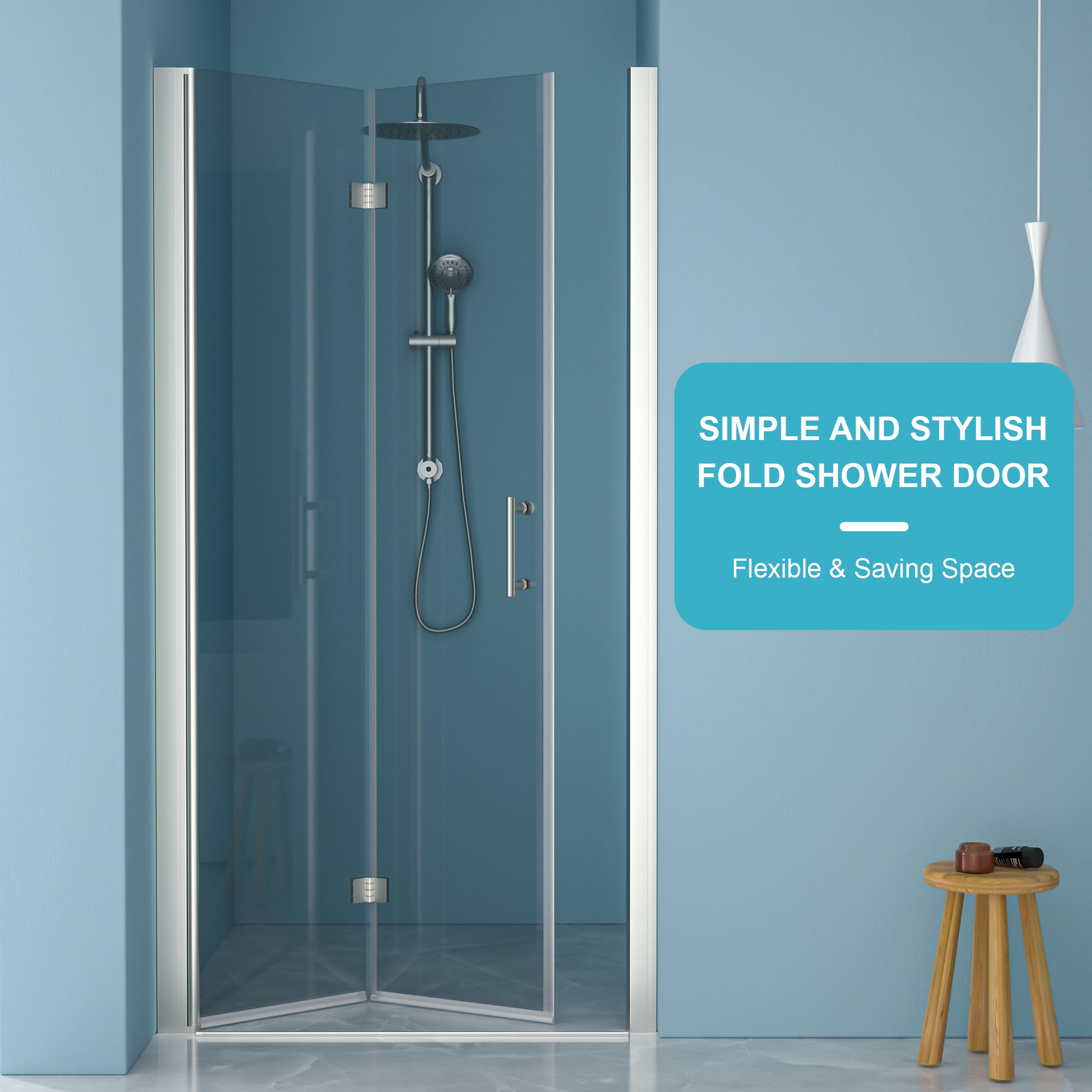 30"W x 72"H Fold Frameless Shower Door with Tempered Glass