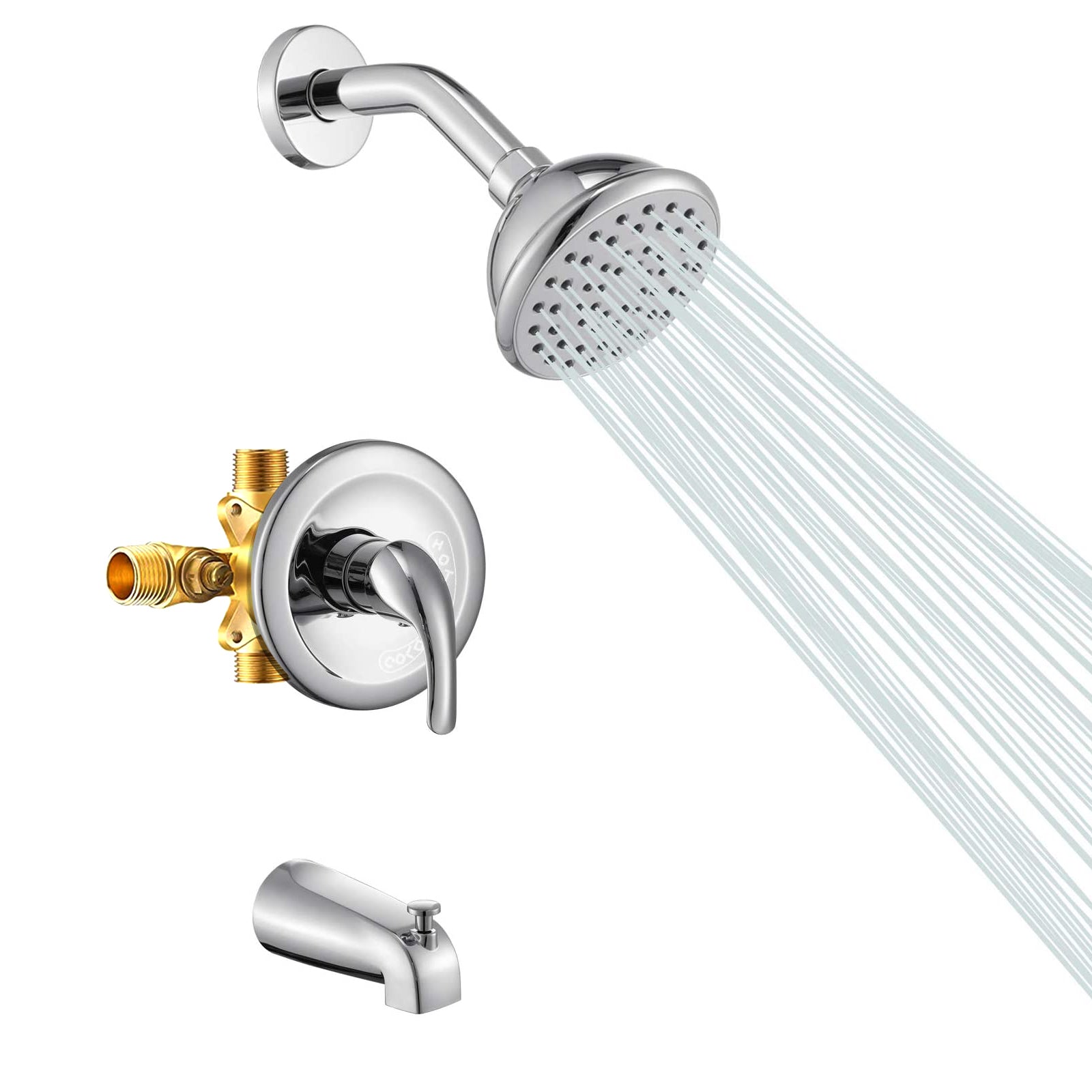 Chrome 6 Inch Shower Faucet wih Tub Spout Combo (Valve Included)