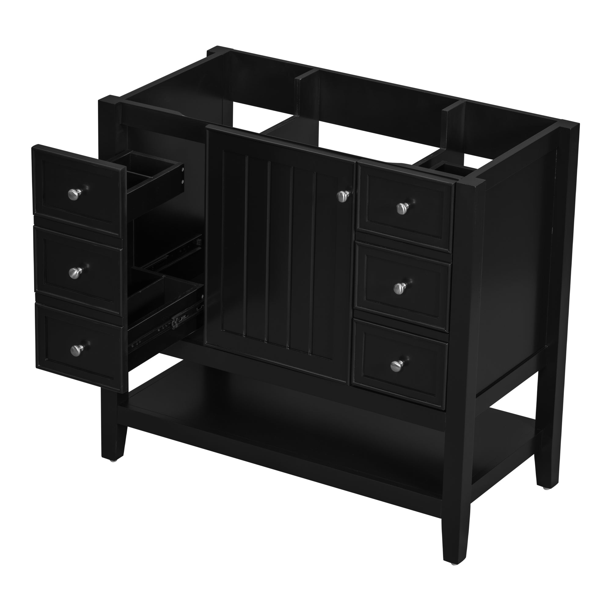 36" Bathroom Vanity without Sink, Cabinet Base Only, One Cabinet and three Drawers, Black