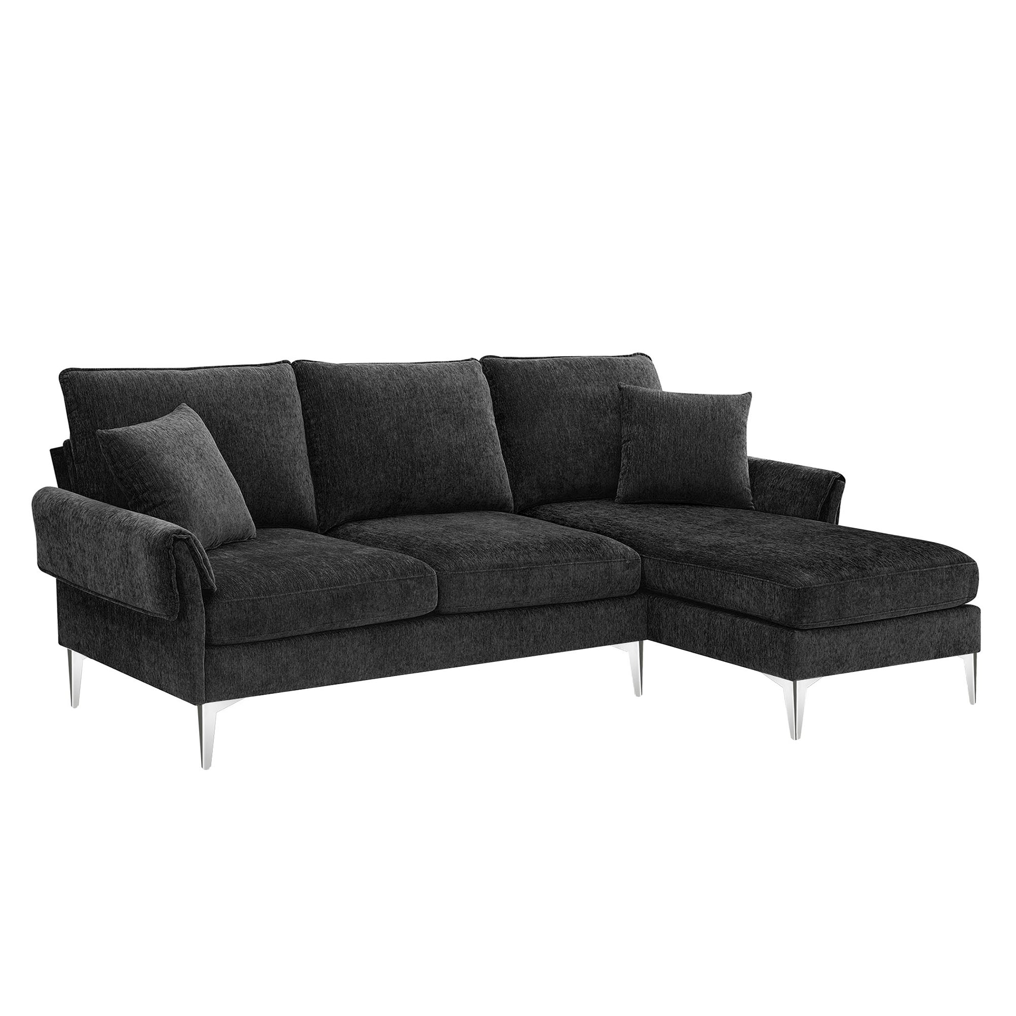 [VIDEO provided][New]84 "Modern Chenille L-Shaped Sofa with Reversible Lounge,Convertible Sectional Couch Set,4 Seat Indoor Furniture with Reversible Chaise,Fit for Living Room, Apartment(2 Pillows)