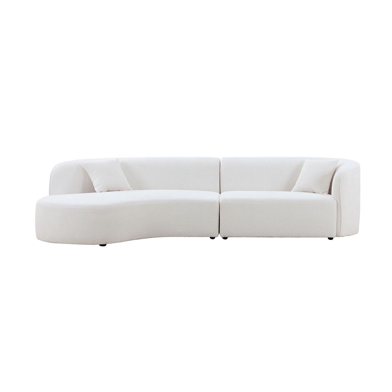 Luxury Modern Style Living Room Upholstery Curved Sofa with Chaise 2-Piece Set, Left Hand Facing Sectional,  Boucle Couch, White