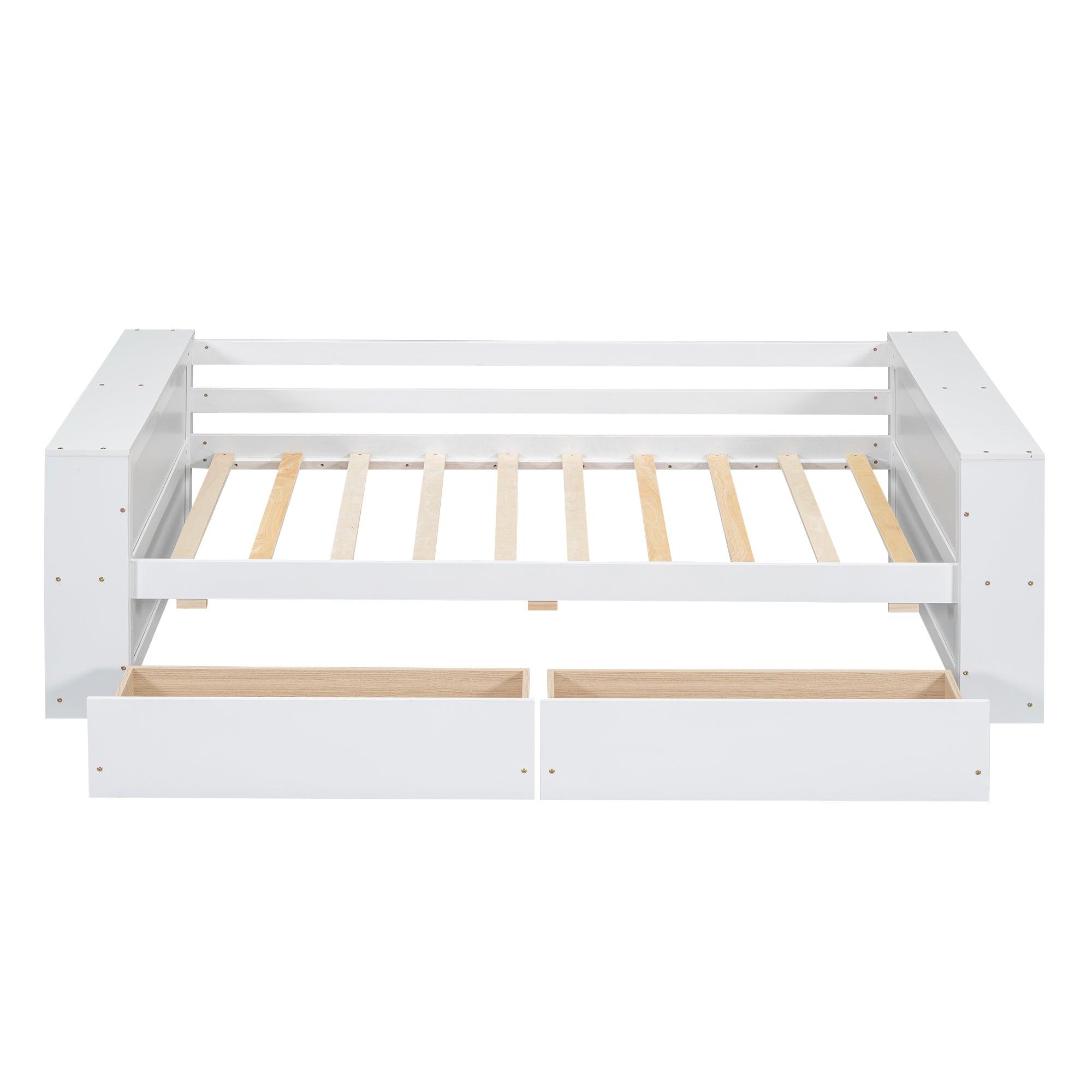 Twin Size Daybed with Shelves and Drawers, White