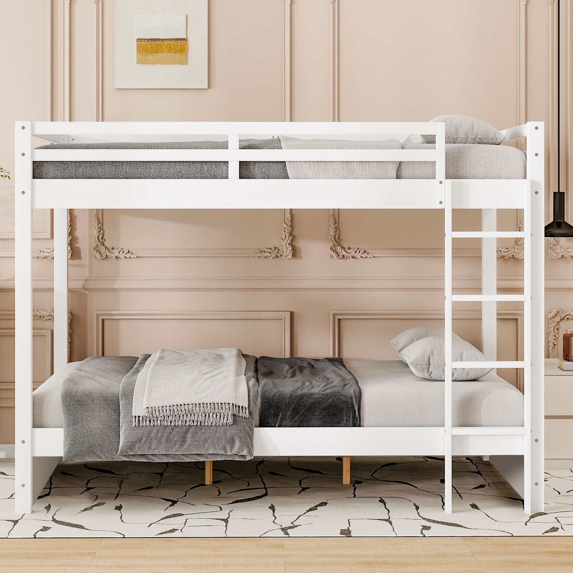 Queen size bunk bed in a shared bedroom