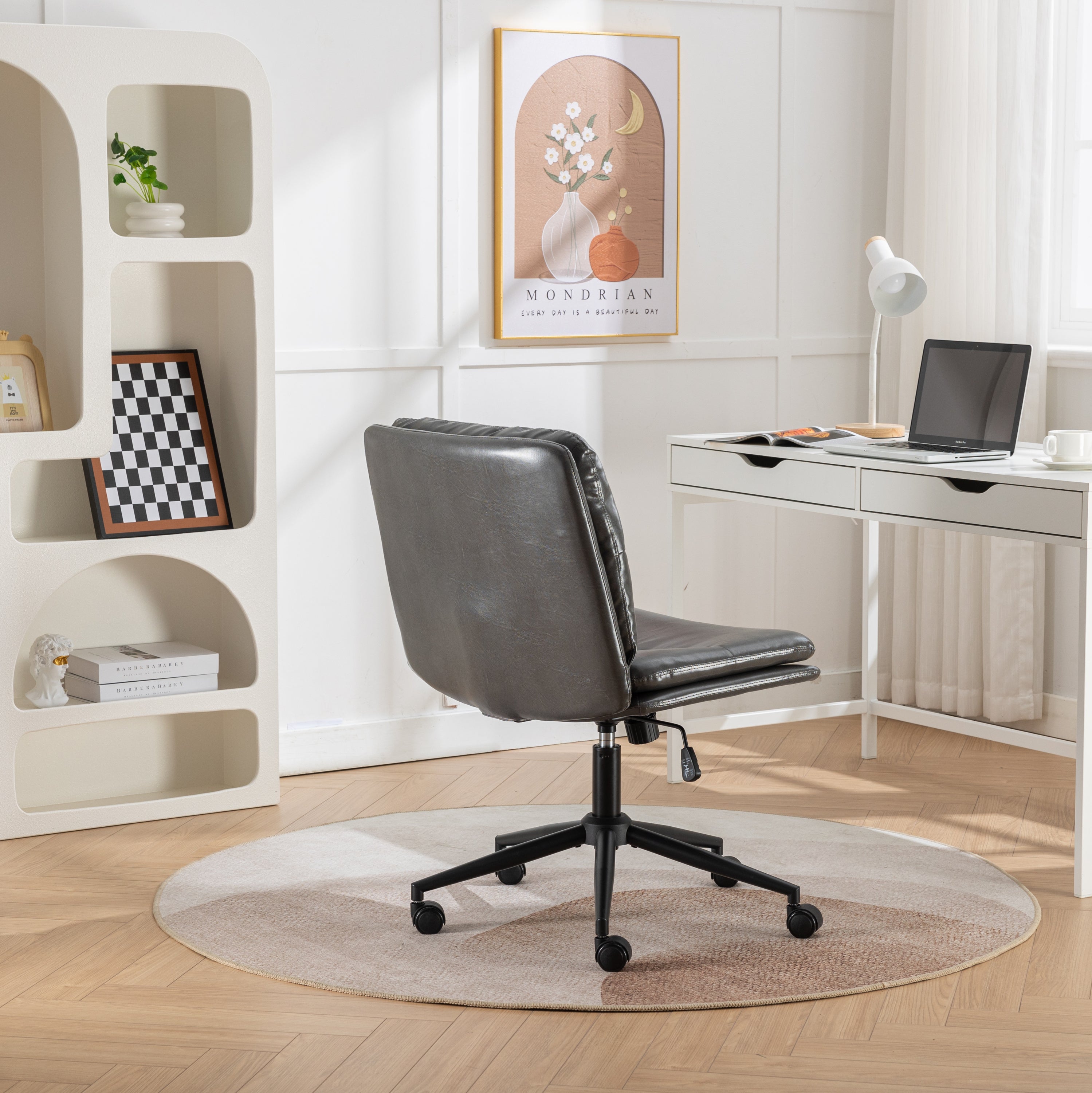 Bizerte Adjustable Swivel Criss-Cross Chair, Wide Seat/ Office Chair /Vanity Chair, Gray