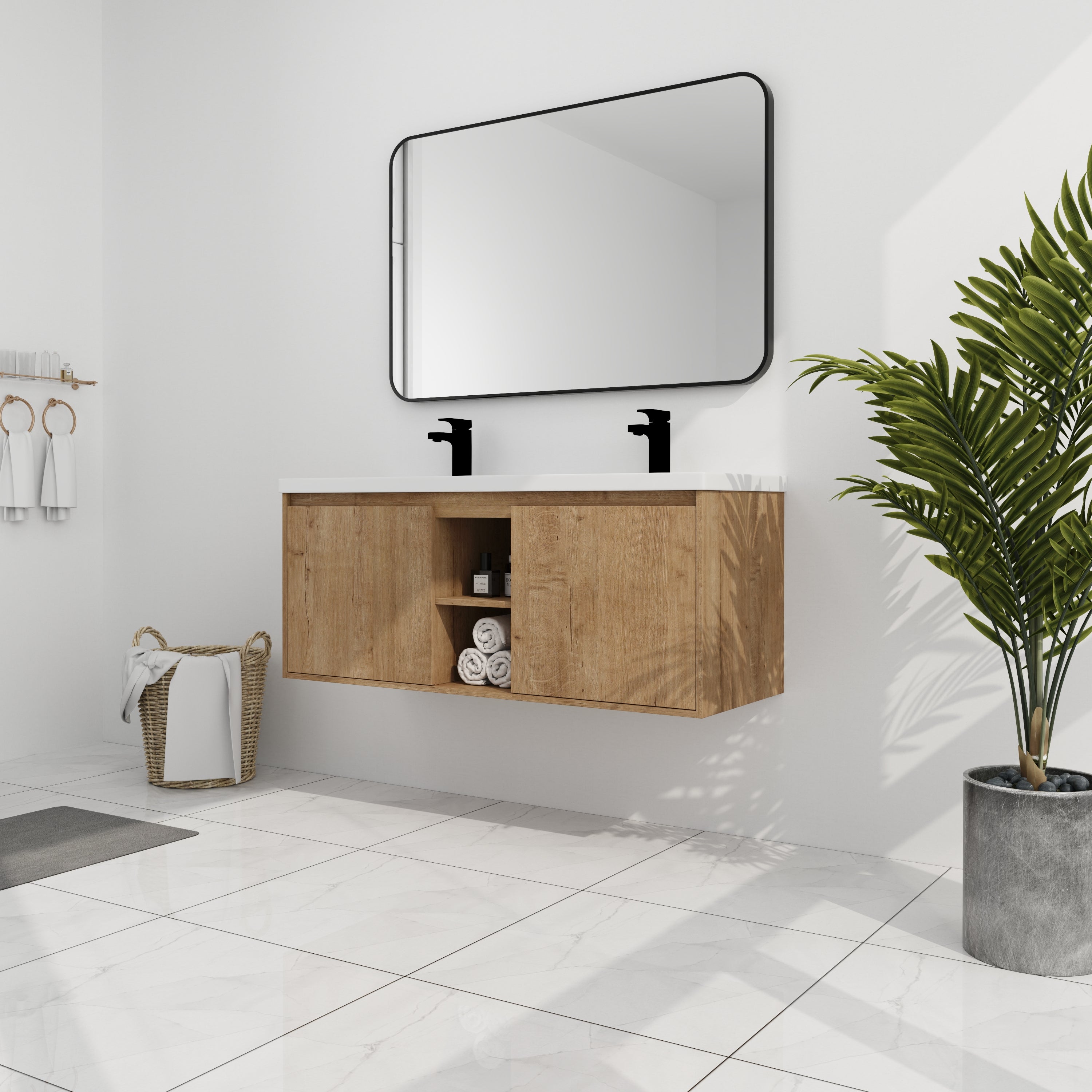 48"  Wall Mounted Bathroom Vanity With Double Sink, Soft Closing Door Hinge (KD-Package)-BVB07248IMOX-GRB4840D