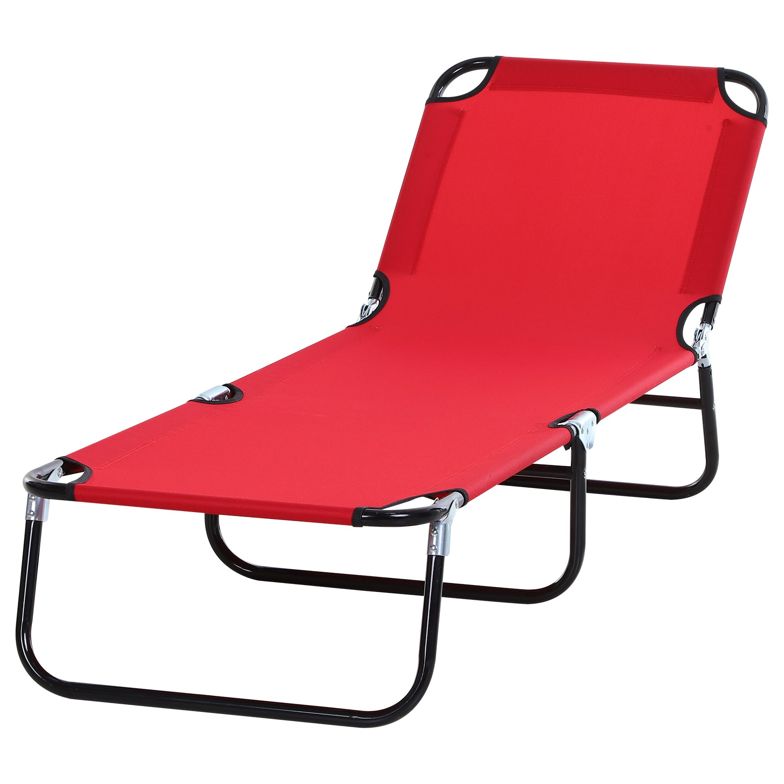 Outsunny Folding Chaise Lounge Pool Chairs, Outdoor Sun Tanning Chairs with 5-Level Reclining Back, Steel Frame for Beach, Yard, Patio, Red