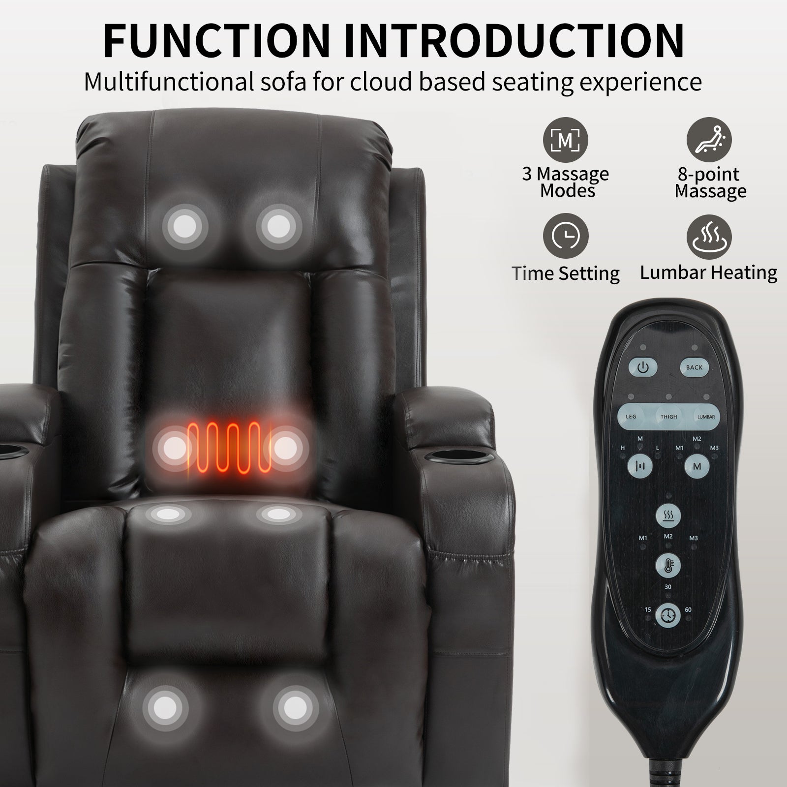 Infinite Position Up to 350 LBS Power Lift Recliner Chair for Elderly, Heavy Duty Motion Mechanism with 8-Point Vibration Massage and Lumbar Heating, USB Charging Port, Cup Holders, Brown